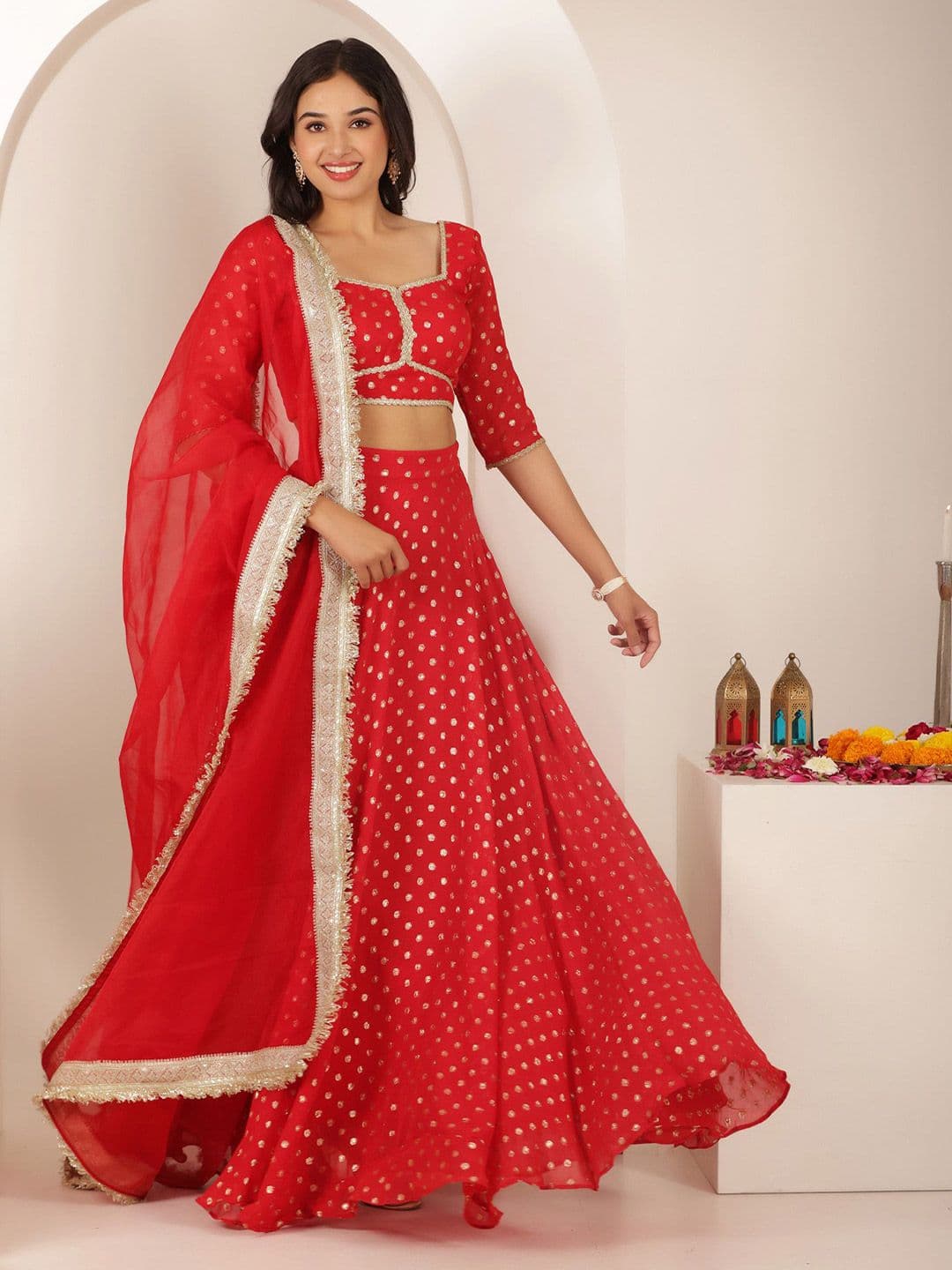 DEASHA INDIA Embroidered Thread Work Ready to Wear Lehenga & Blouse With Dupatta - view 1