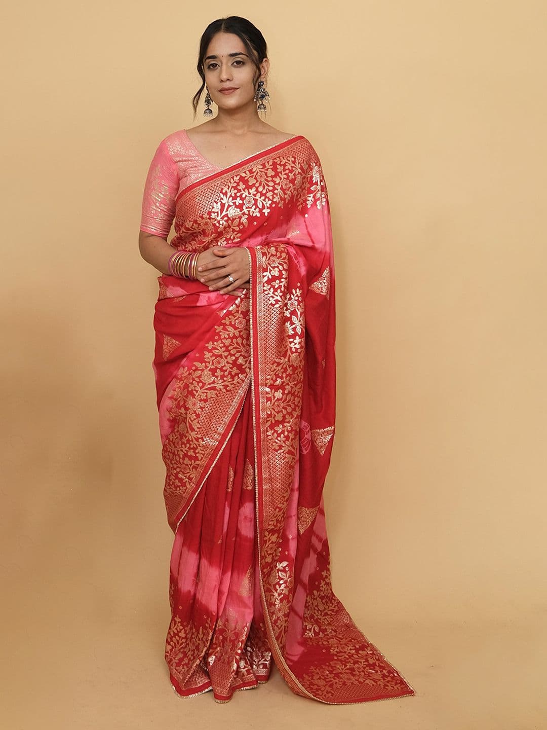 SHRI MAHAVEER RAJASTHANI SAREE Woven Design Zari Silk Cotton Banarasi Saree - view 1