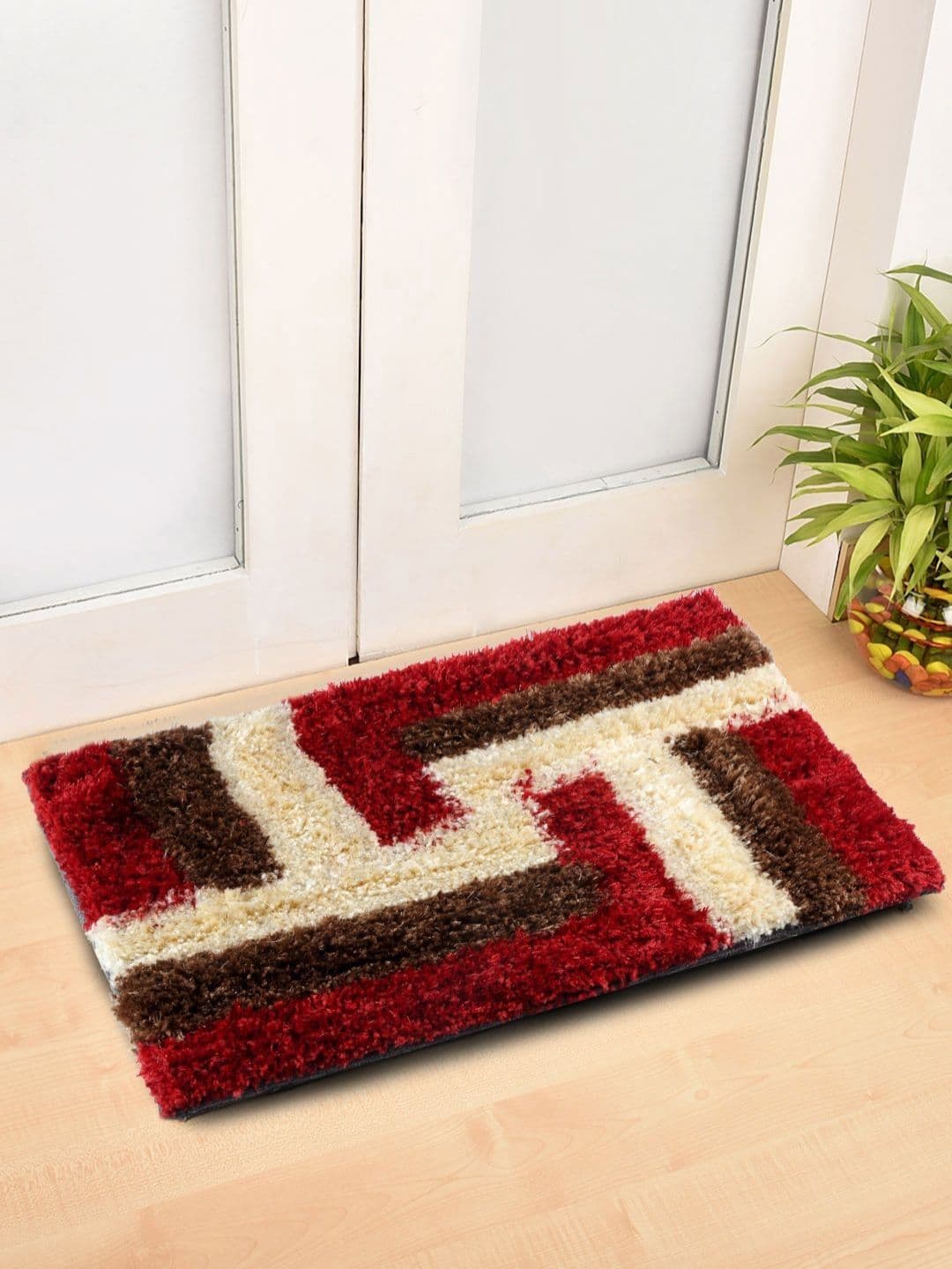 Myntra Elegant Homes Red & White Geometric Anti-Skid Doormats - view 1