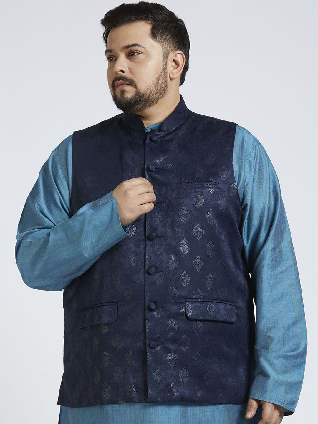 Sizeupp Printed Plus Size Woven Nehru Jacket - view 1