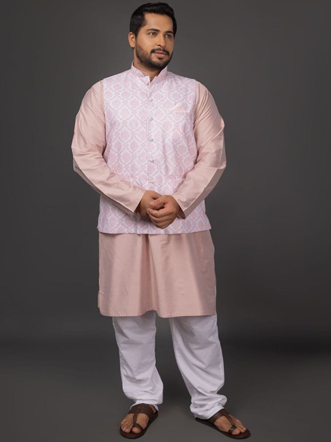 Sizeupp Men Woven Design Mandarin Collar Nehru Jacket - view 1