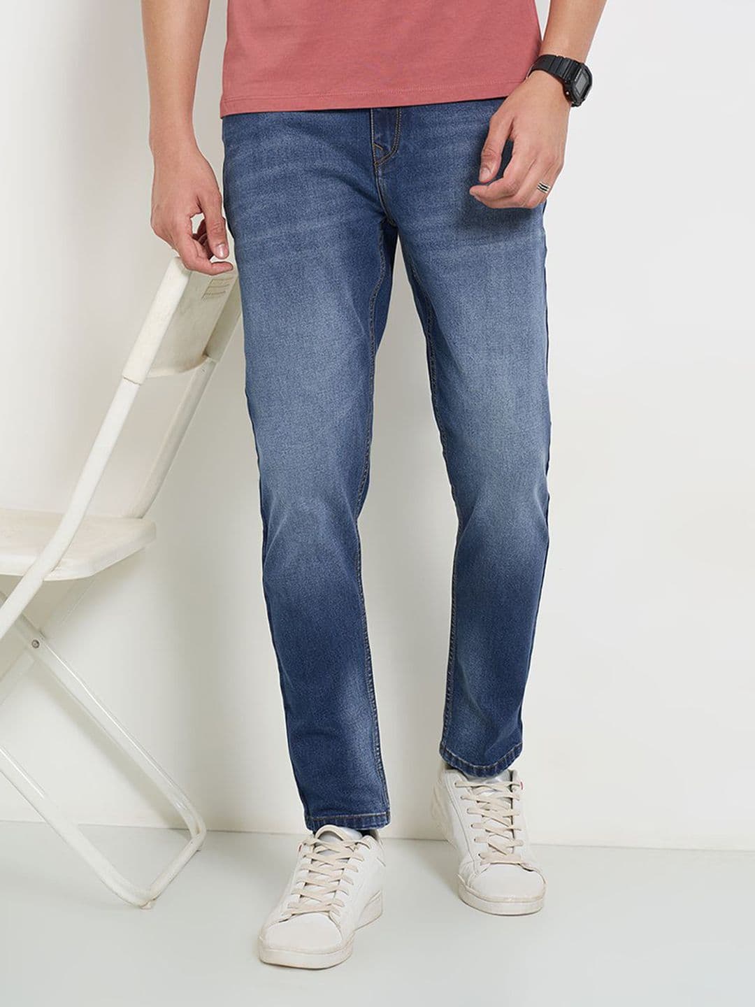 SF JEANS by Pantaloons Men Slim Fit Low Distress Light Fade Jeans - view 1