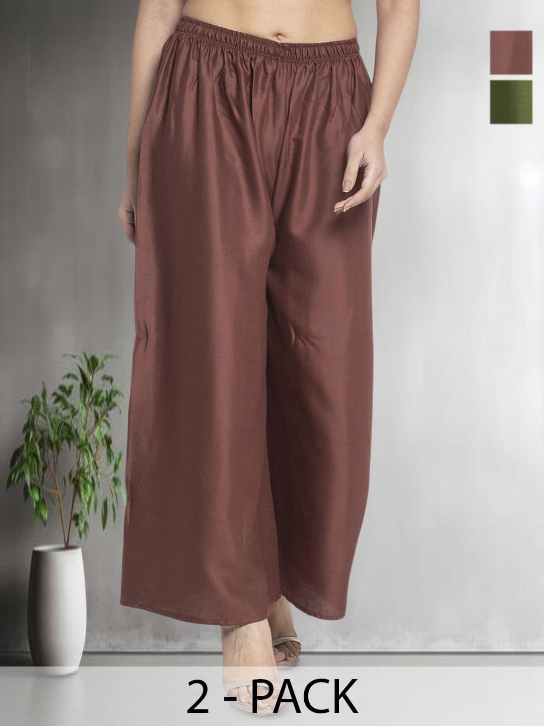 Jinfo Women Pack Of 2 Flared Knitted Ethnic Palazzos - view 1