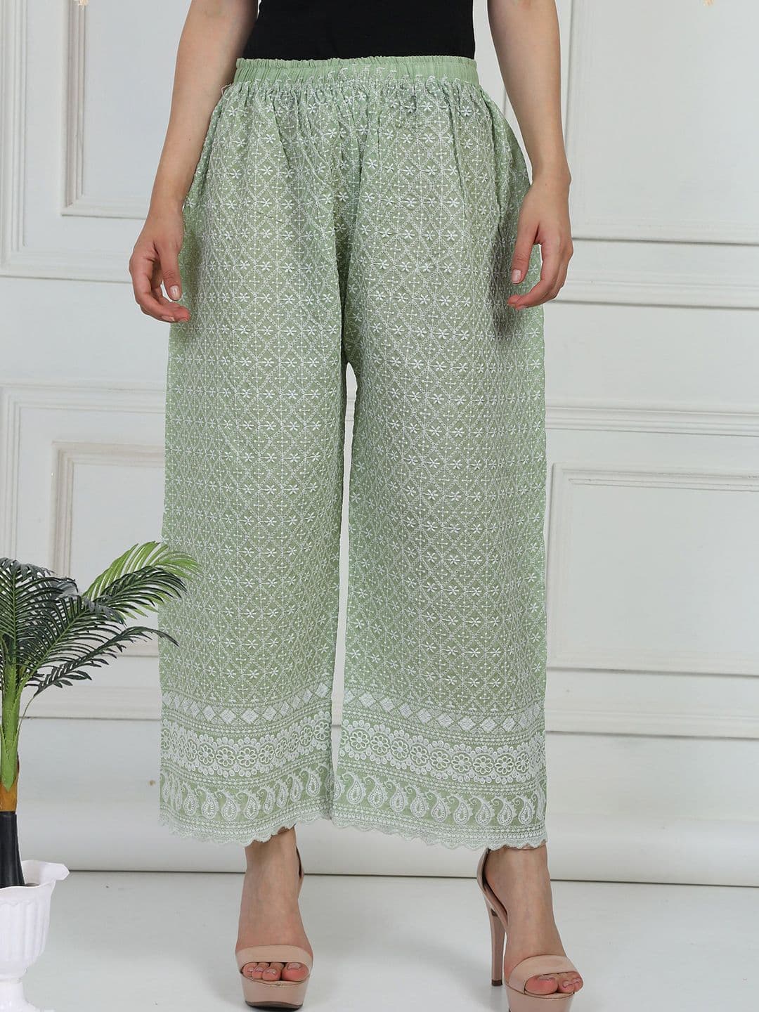 Fashionable Women Self Design Knitted Cotton Palazzos - view 1