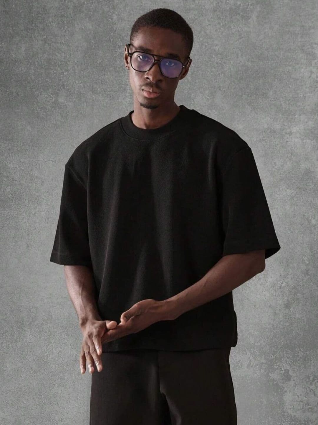 SMAN Men Solid Round Neck Cotton Oversized T-shirt - view 1