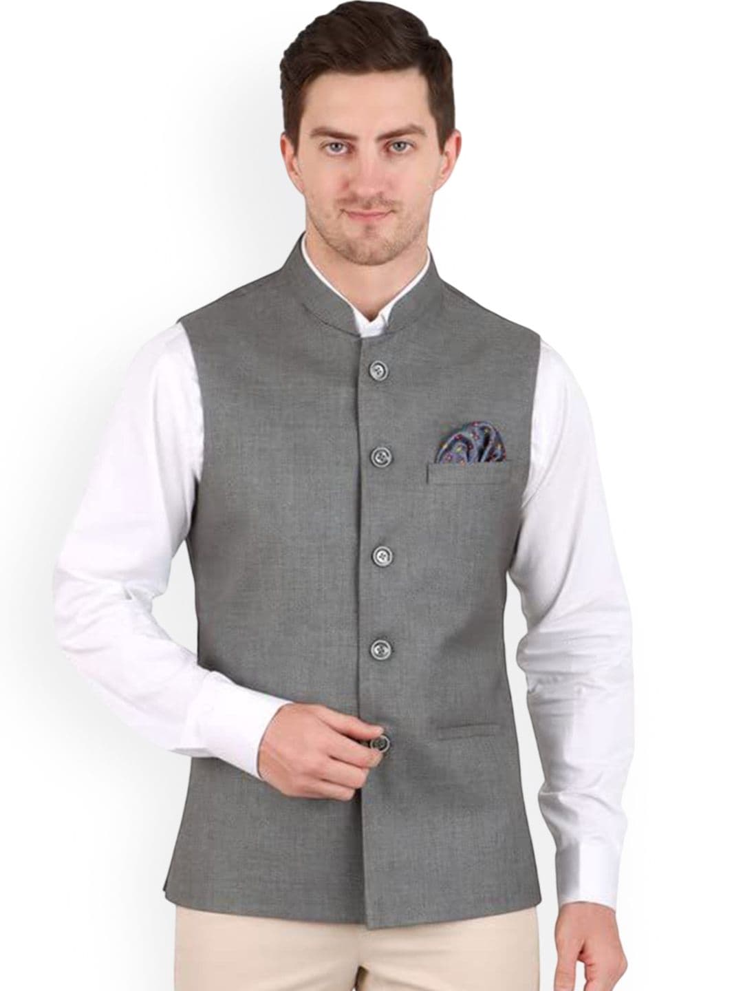 GRACYSHADE Mandarin Collar Jute Nehru Jacket - view 1