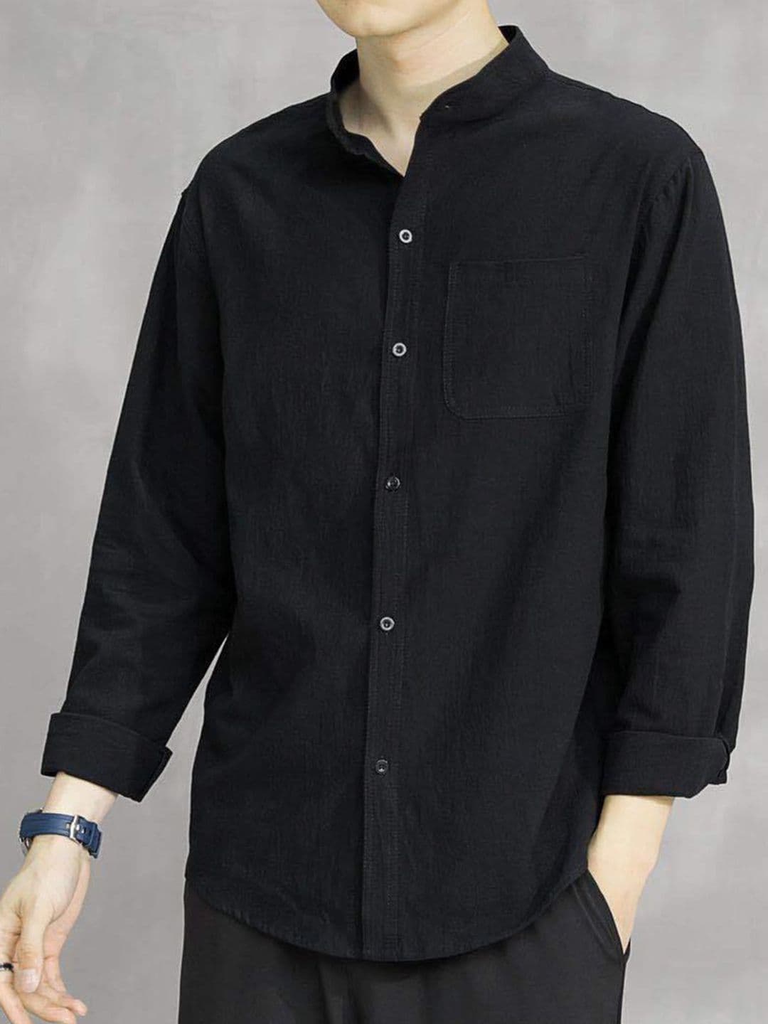 Mast & Harbour Men Relaxed Fit Solid Mandarin Collar Cotton Casual Shirt - view 1