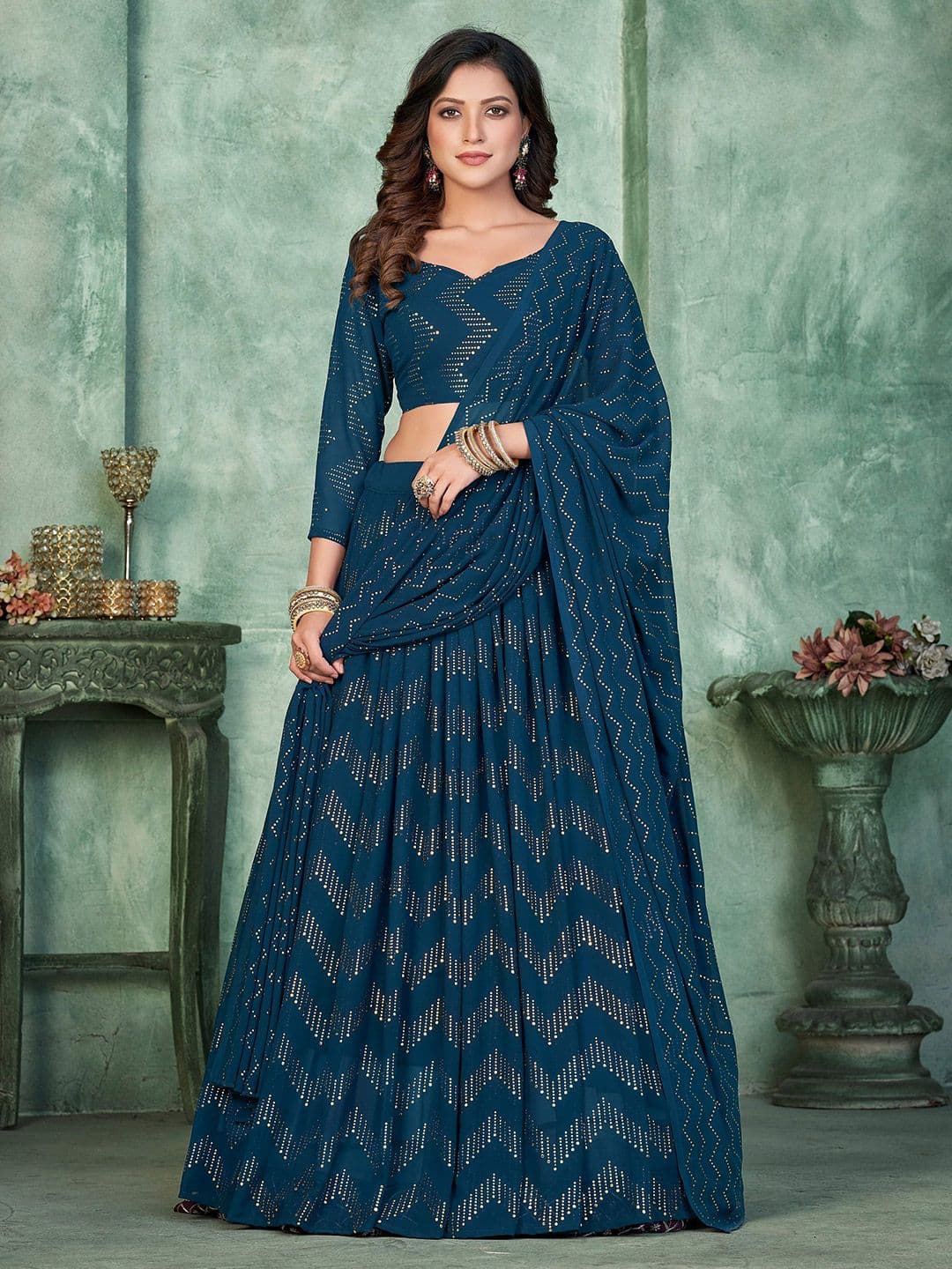 KALINI Embellished Semi-Stitched Lehenga & Unstitched Blouse With Dupatta - view 1