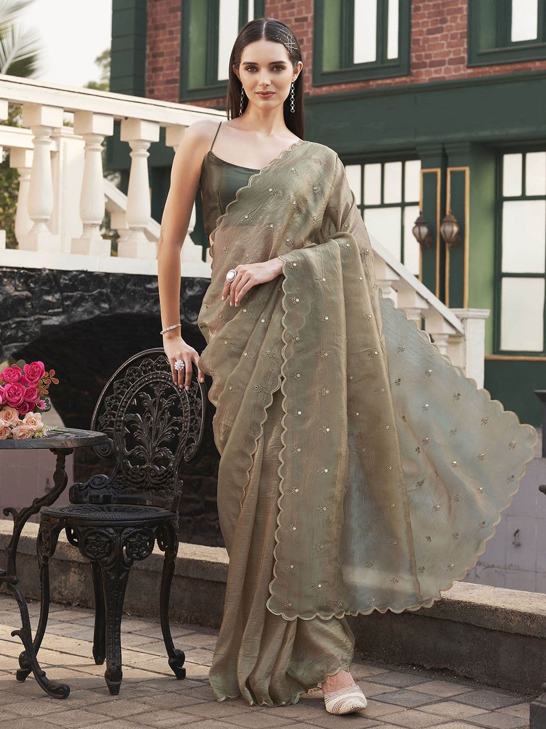 Tikhi Imli Embellished Mirror Work Saree - view 1