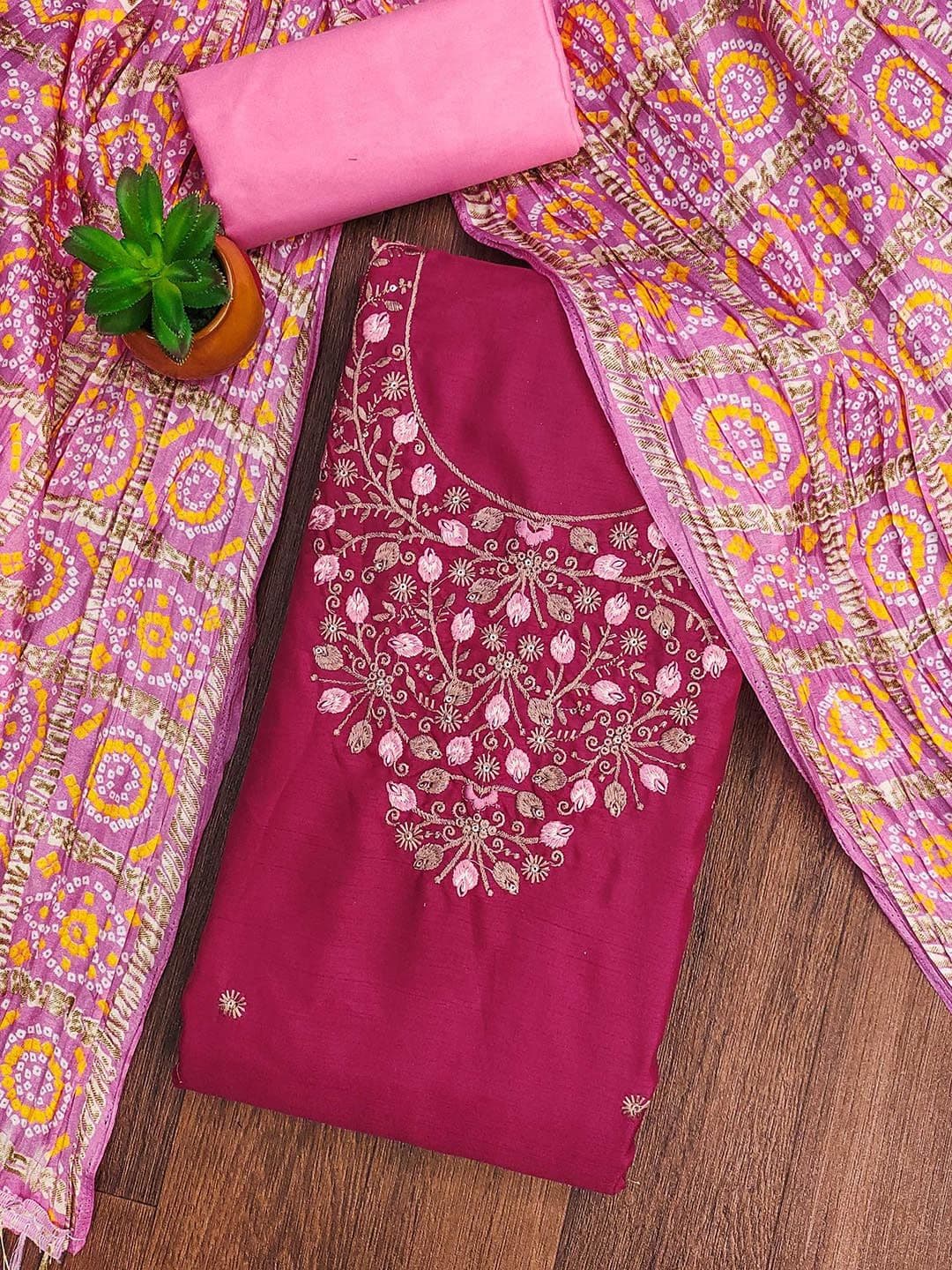 HERE&NOW Embroidered Sequinned Cotton Unstitched Dress Material - view 1