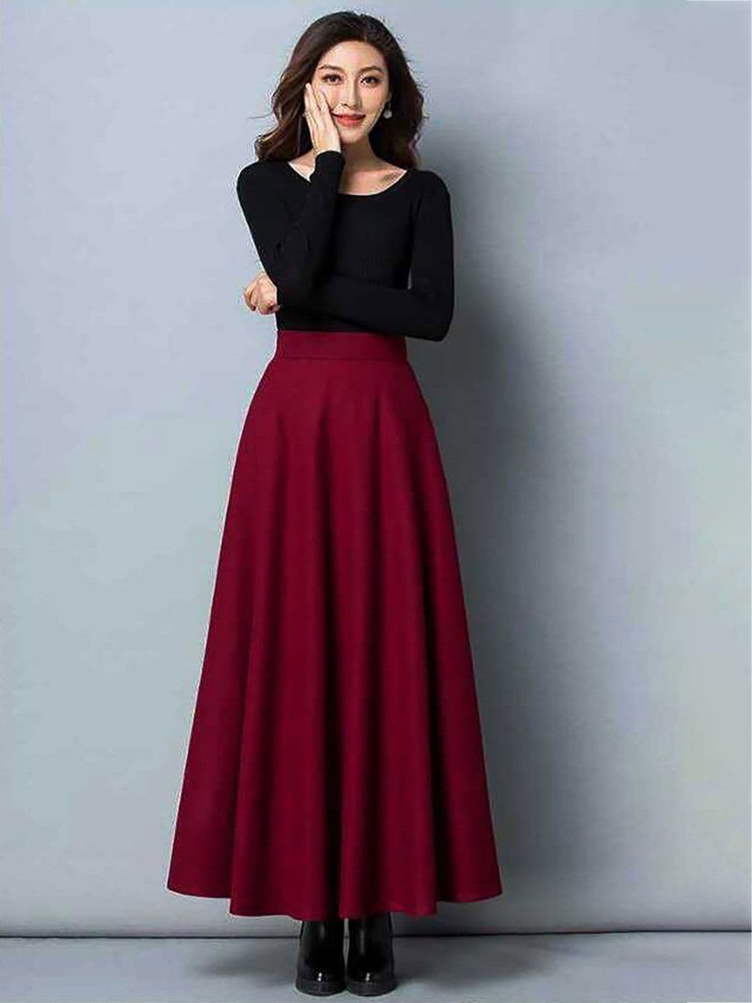 StyleCast x Revolte Women Solid Flared Maxi Skirts - view 1