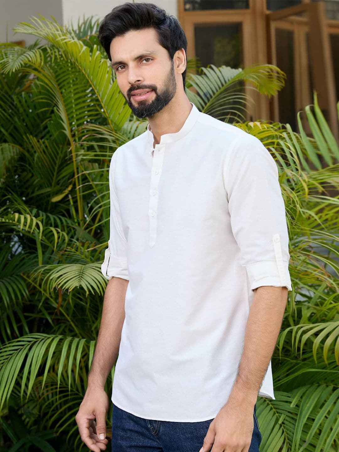 See Designs Mandarin Collar Roll-Up Sleeves Straight Short Kurta - view 1