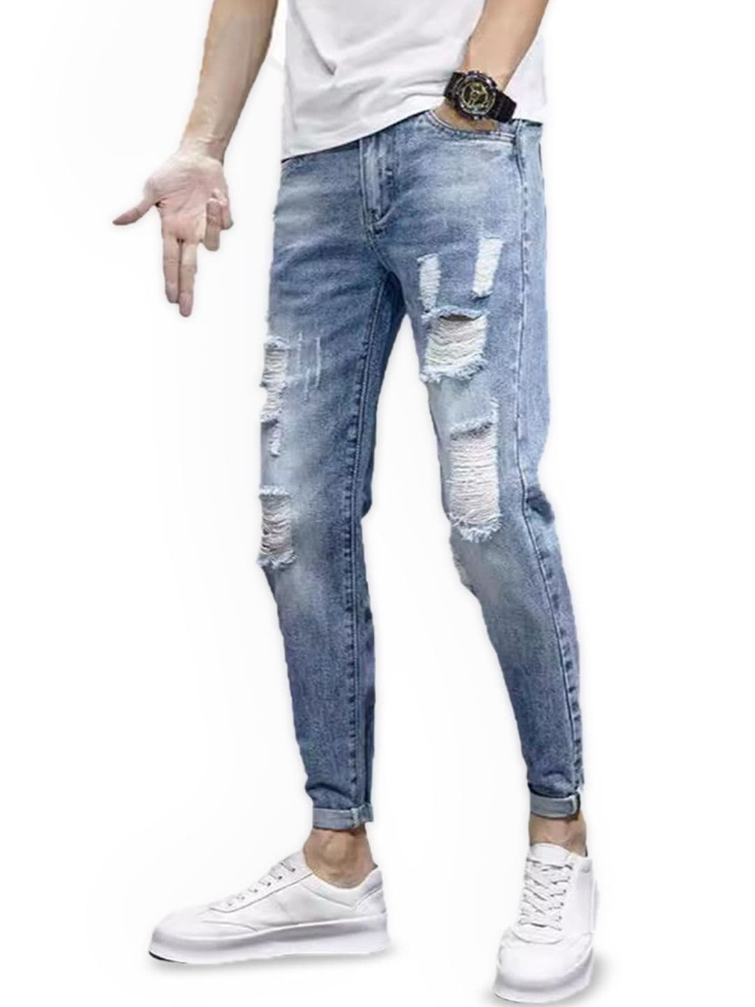 StyleCast Men Skinny Fit Highly Distressed Light Fade Cotton Jeans - view 1