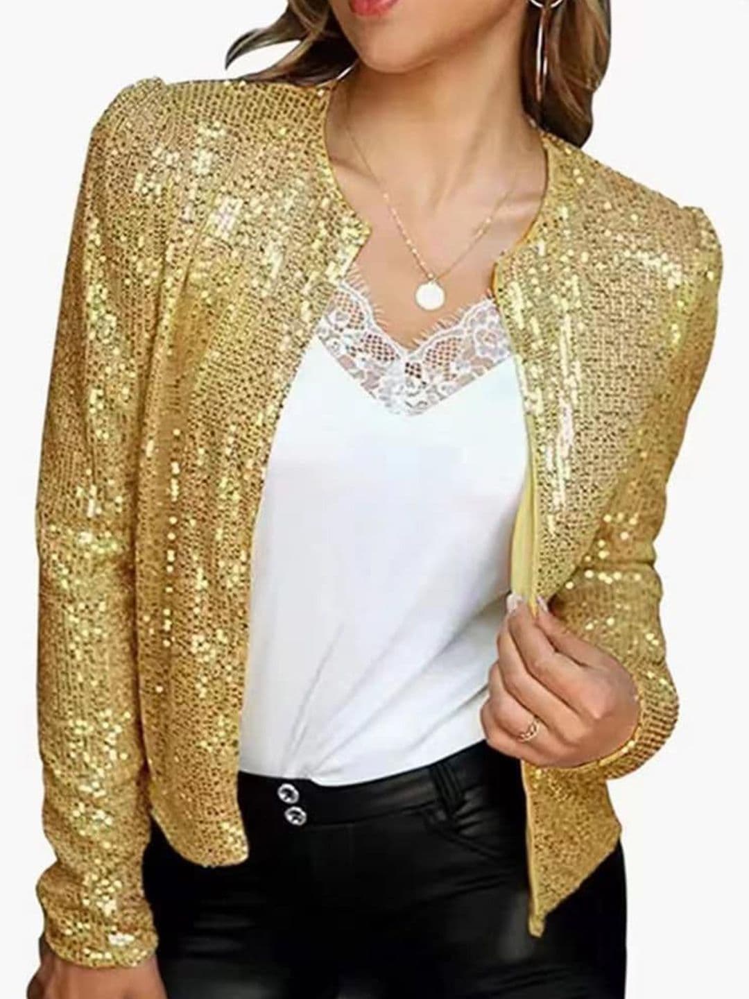 StyleCast Gold-Toned Sequinned Embellished Long Sleeves Tailored Jacket - view 1