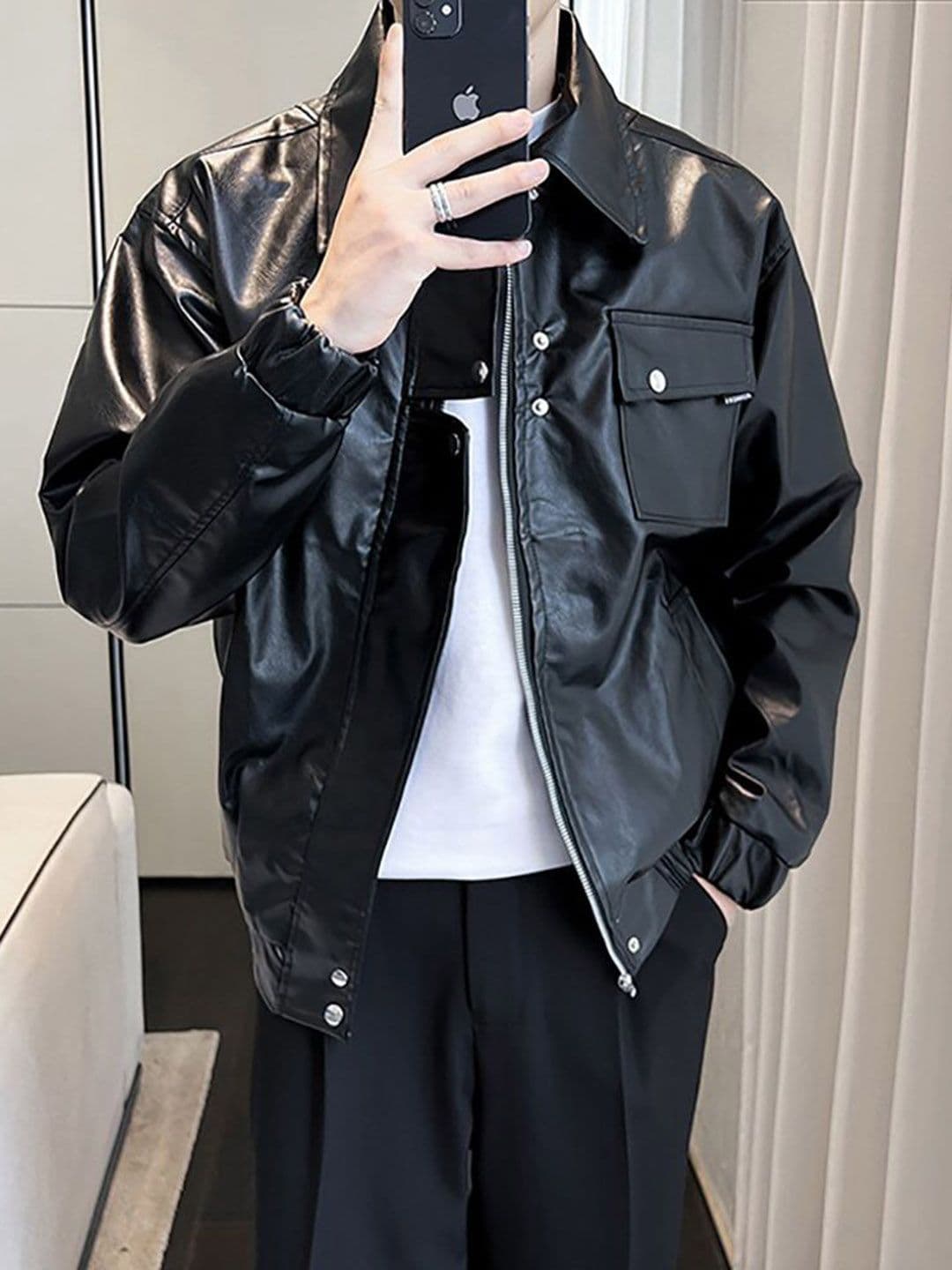 StyleCast x Revolte Men Spread Collar Solid Casual Leather Jacket - view 1
