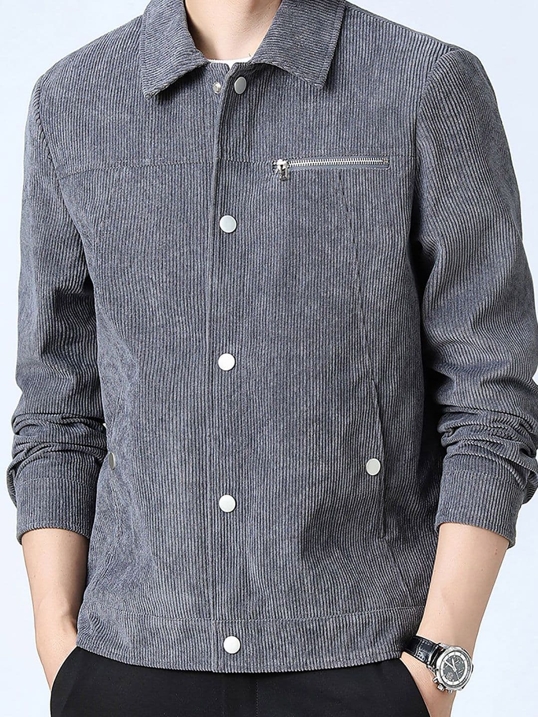 StyleCast x Revolte Men Grey Striped Casual Windcheater Jacket - view 1