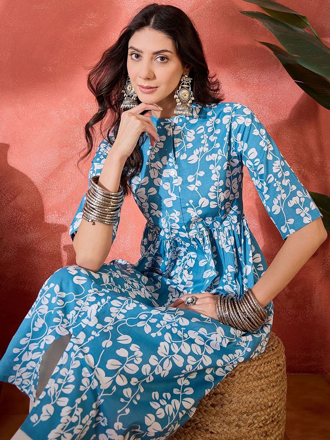 Sangria Women Floral Printed Screen Print Daily Cotton A-Line Kurta - view 1