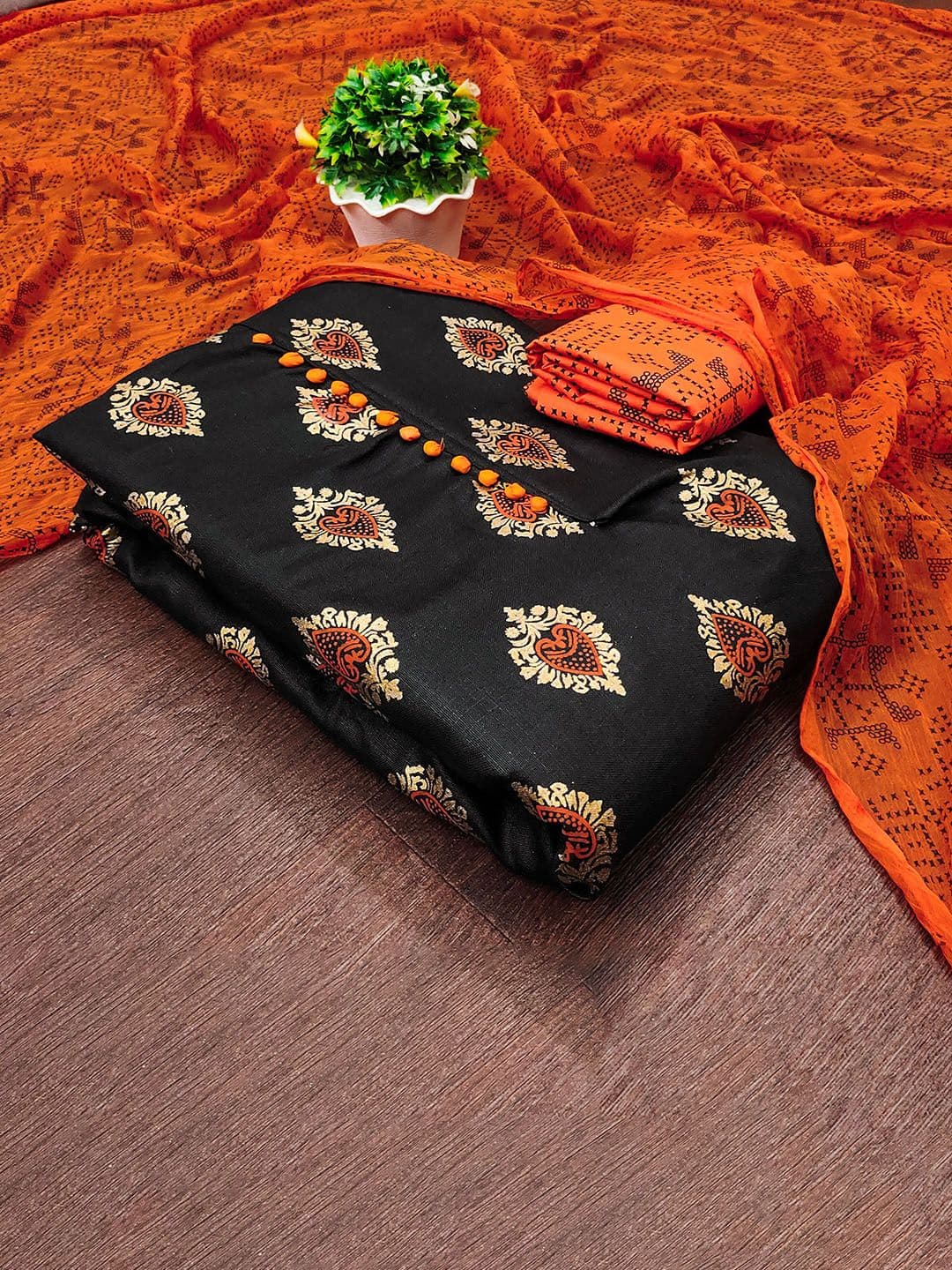 HERE&NOW Ethnic Motifs Printed Unstitched Dress Material - view 1