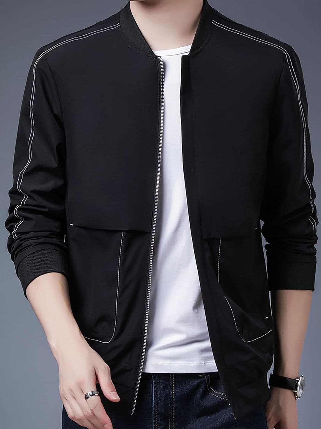 StyleCast x Revolte Men Stand Collar Solid Casual Windcheater Jacket - view 1