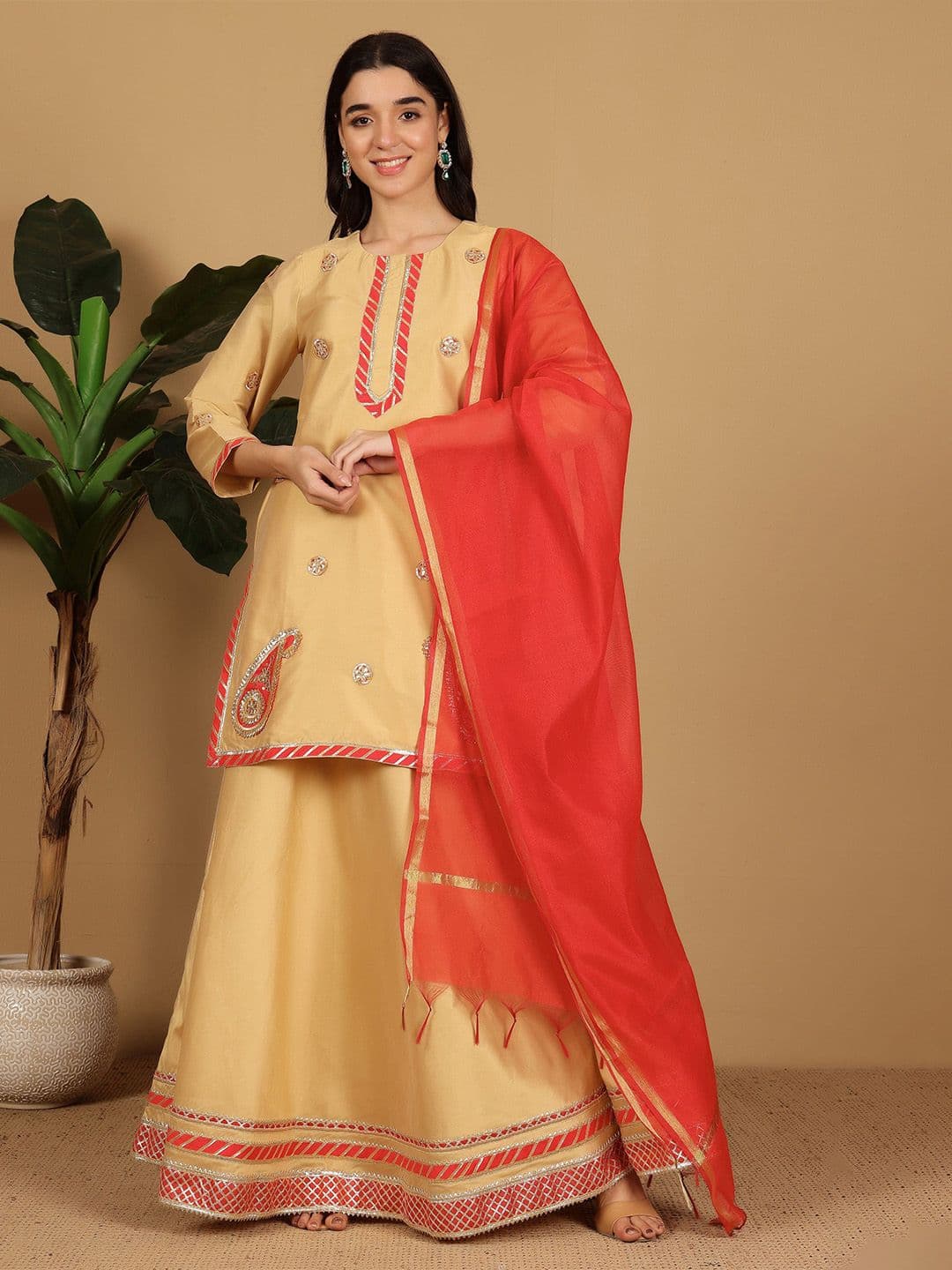KAANCHIE NANGGIA Embroidered Ready to Wear Raw Silk Lehenga & Blouse With Dupatta - view 1