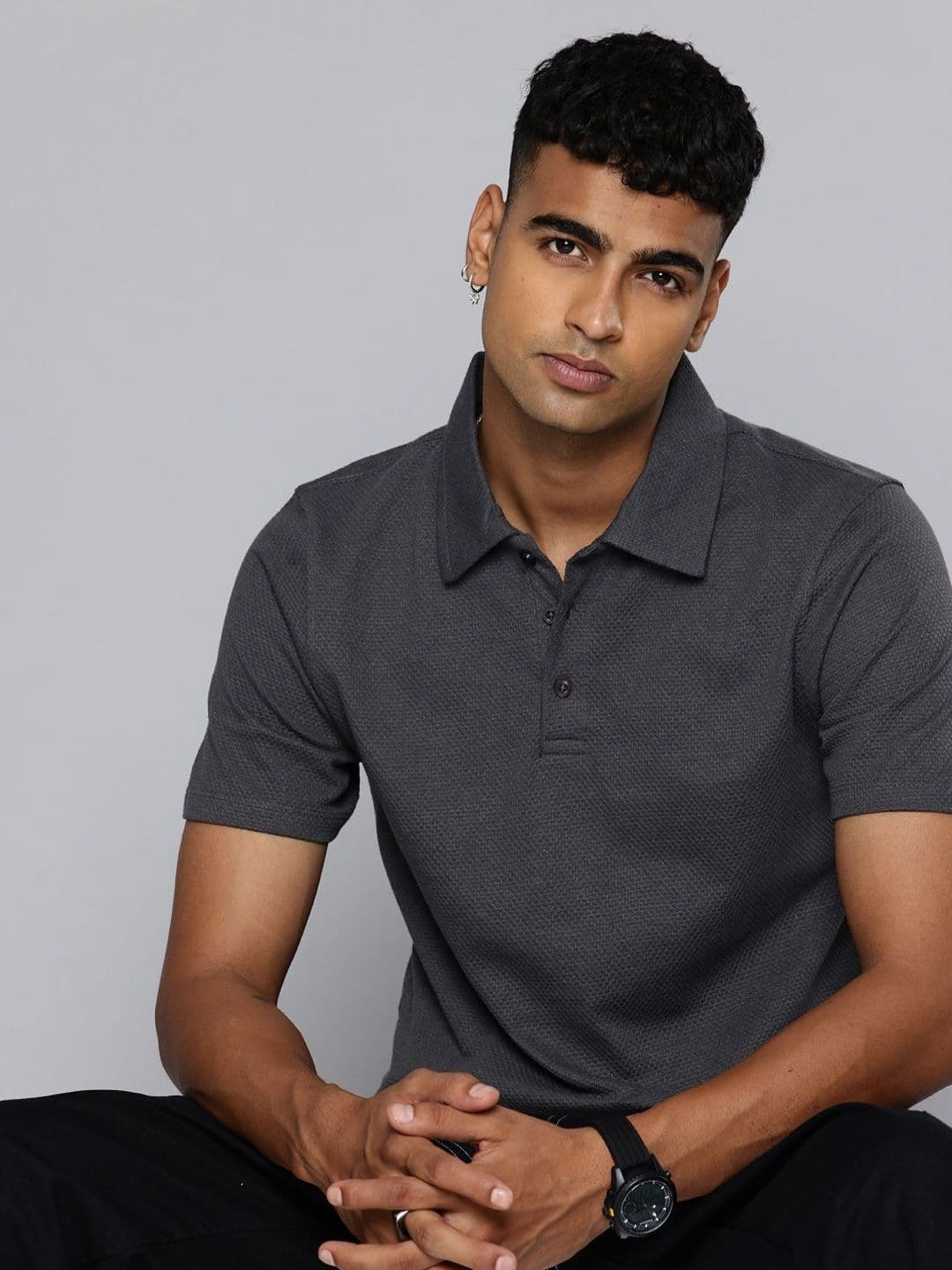 Moda Rapido Self Design Polo Collar Relaxed Fit Cotton T-shirt - view 1