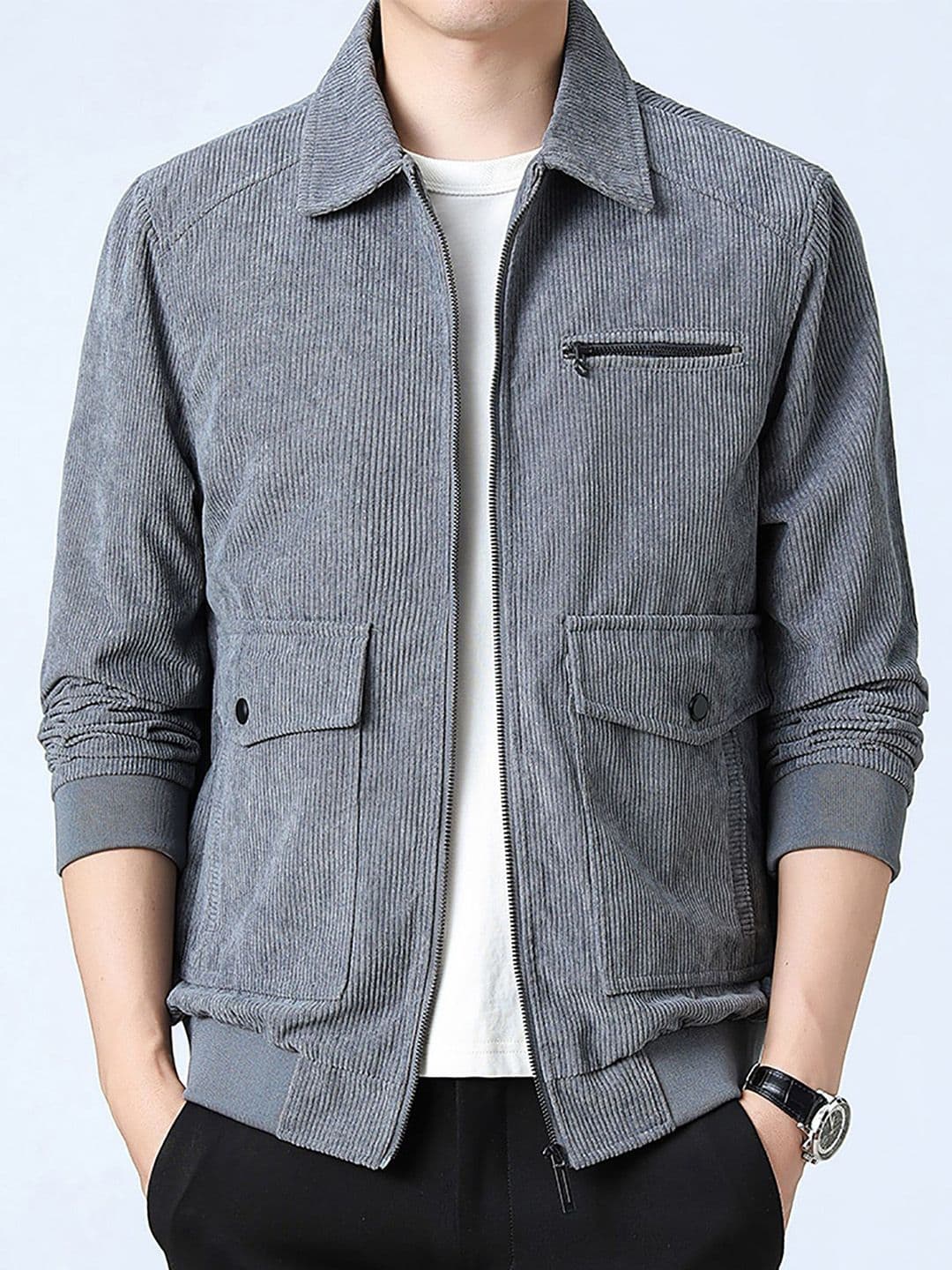 StyleCast x Revolte Men Spread Collar Self Design Casual Windcheater Jacket - view 1