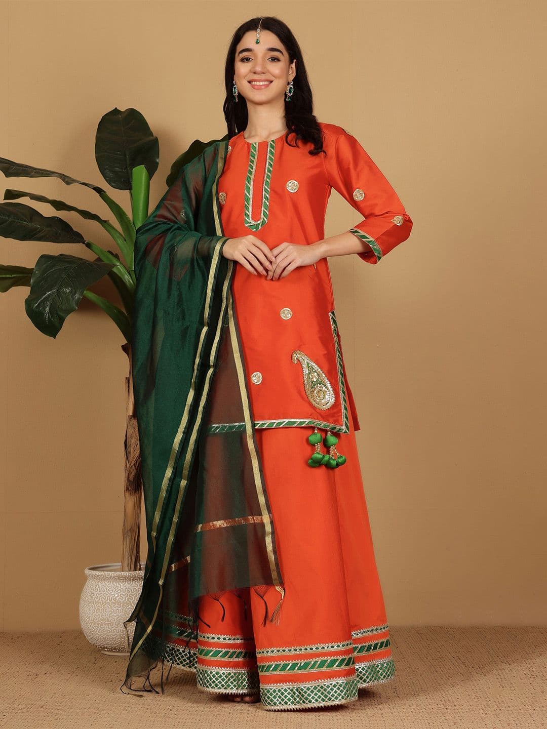KAANCHIE NANGGIA Embroidered Ready to Wear Raw Silk Lehenga & Blouse With Dupatta - view 1