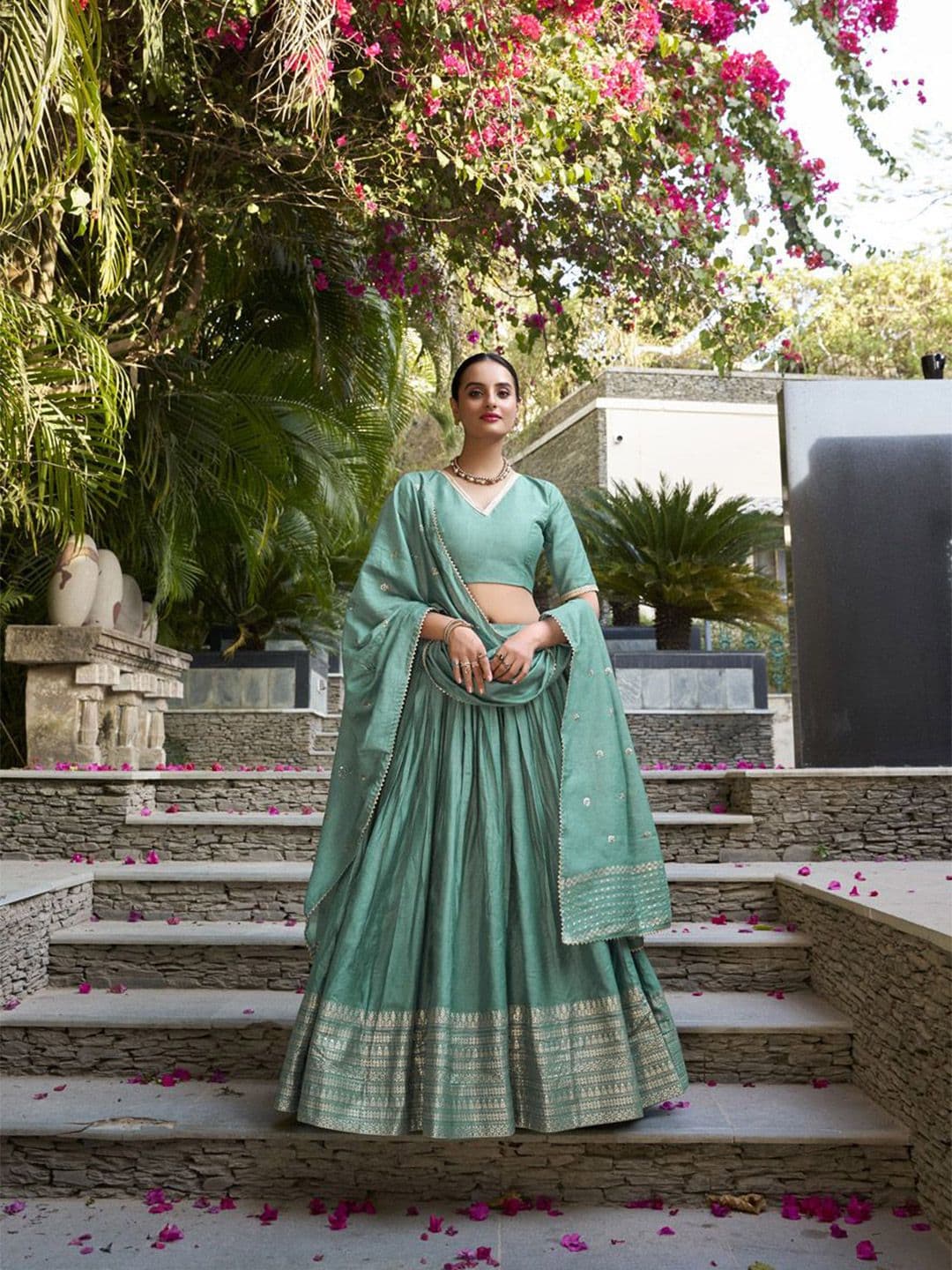 LOOKNBOOK ART Floral Woven Design Ready to Wear Lehenga & Unstitched Blouse With Dupatta - view 1