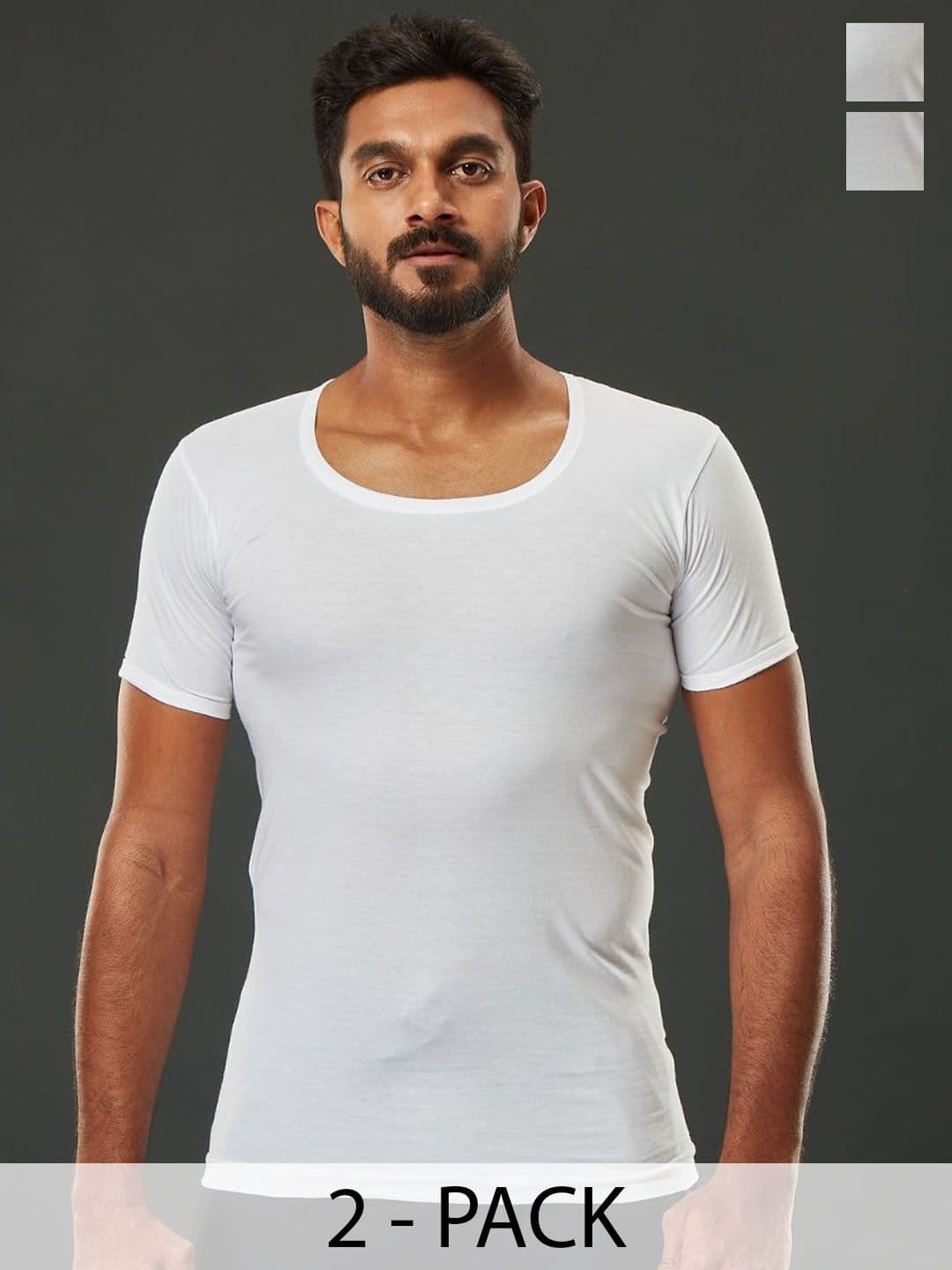 Viveagham Pack of 2 Men Pure Combed Cotton Solid Short Sleeve Vest - view 1