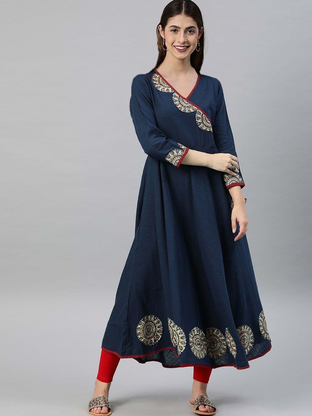IKRASS Women Solid Yoke Design Festive Cotton Anarkali Kurtas - view 1