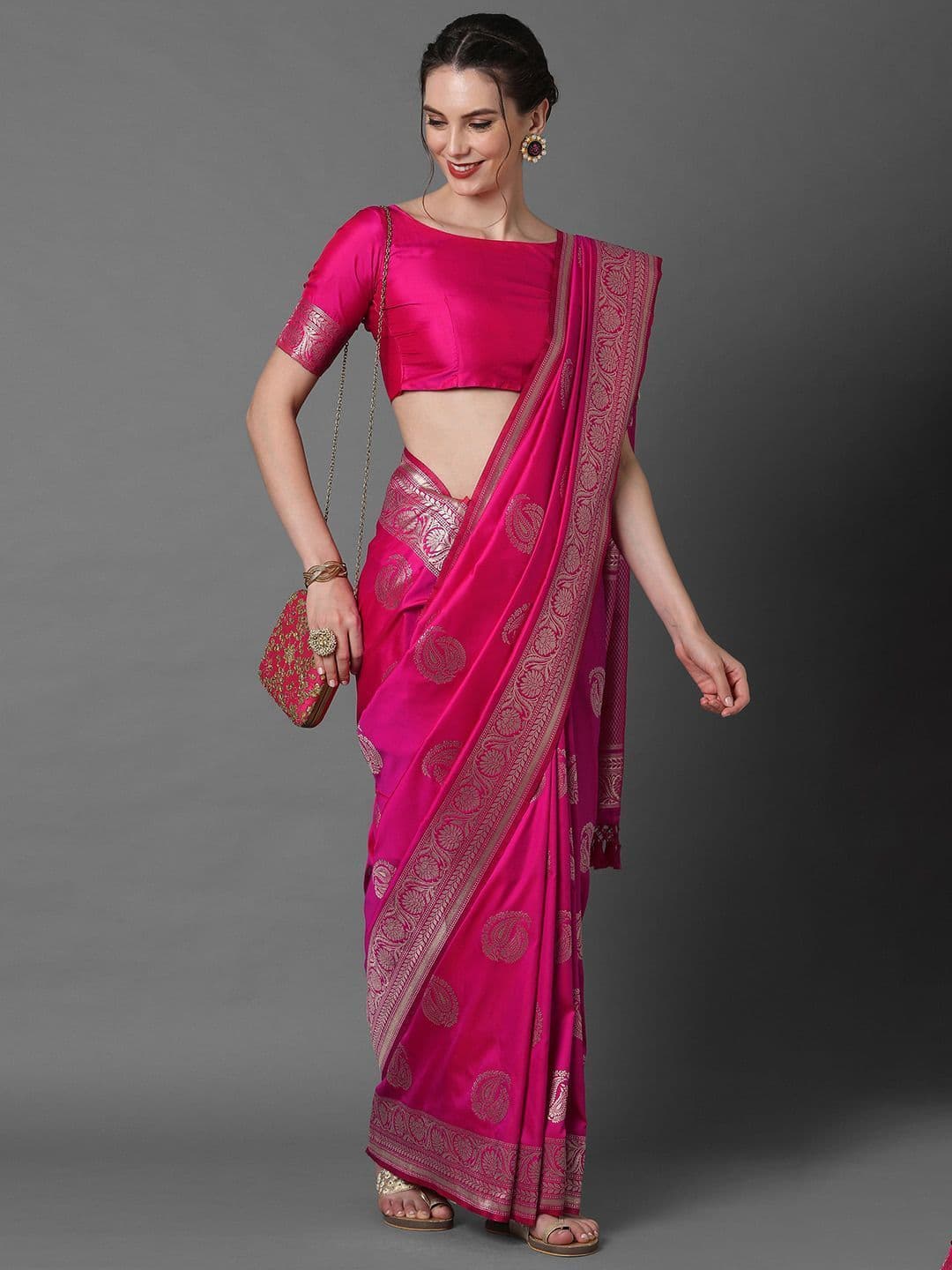 all about you Women Paisley Woven Design Zari Silk Blend Banarasi Saree - view 1