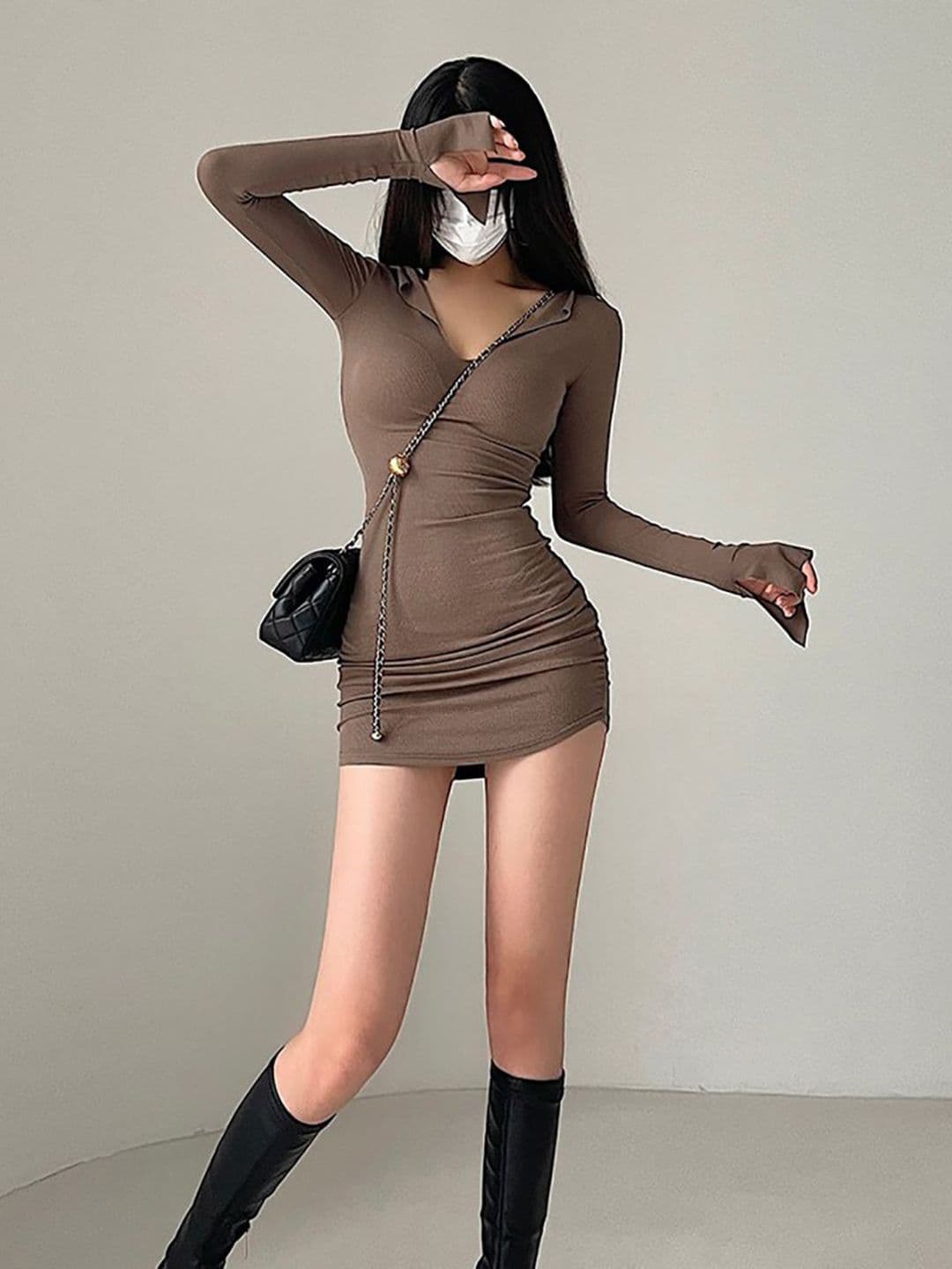 StyleCast x Revolte V-Neck Bodycon Mini Dress - view 1