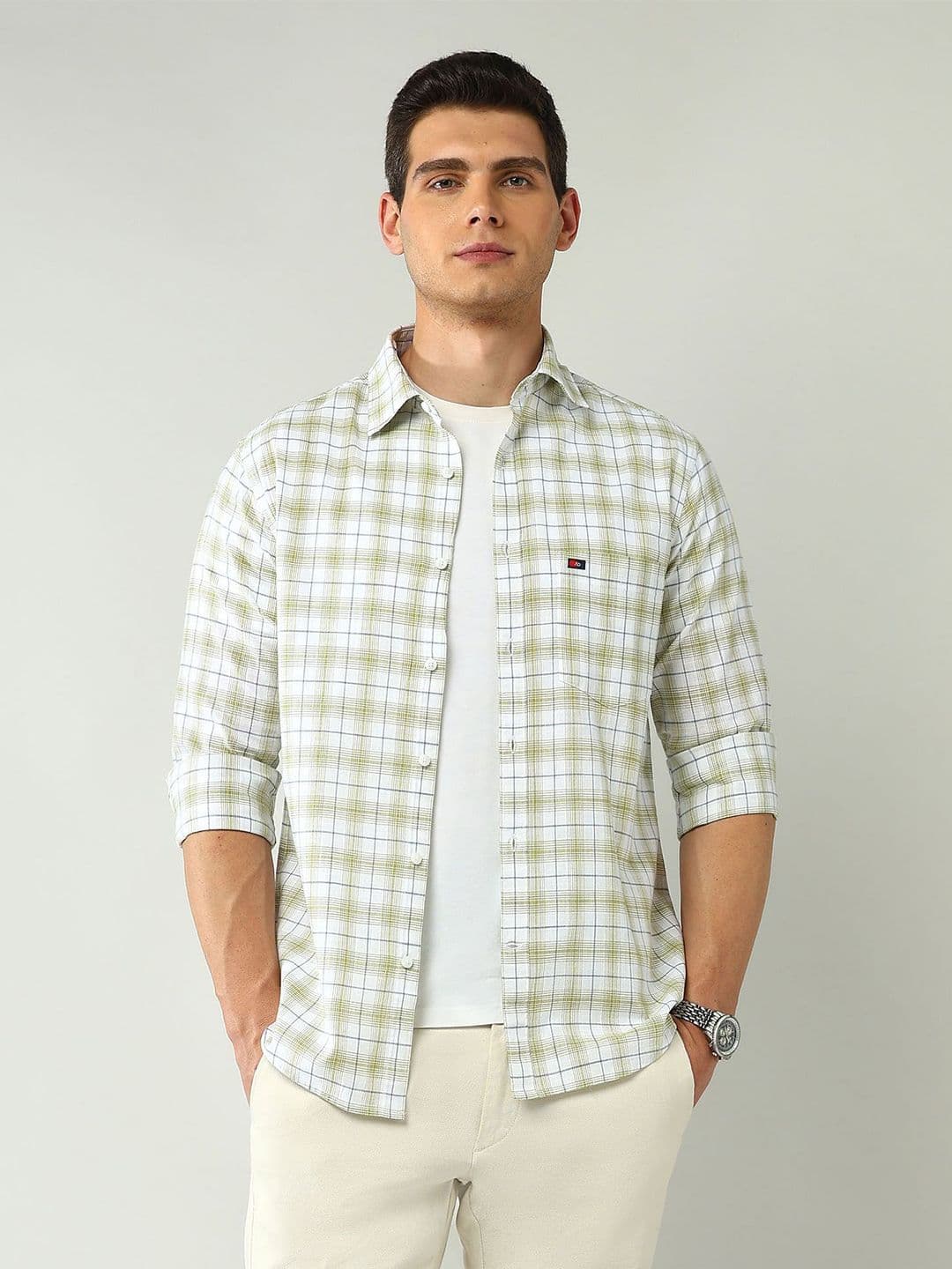 AD By Arvind Classic Slim Fit Tartan Checked Pure Cotton Casual Shirt - view 1