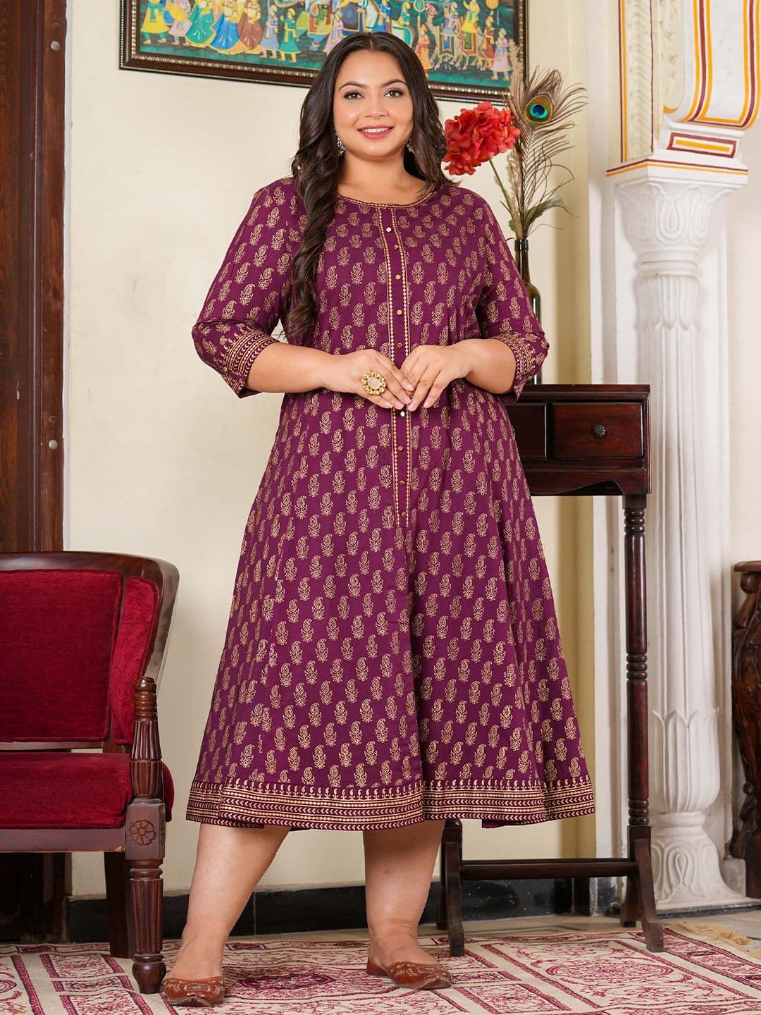 IKRASS Women Floral Printed Sequinned Anarkali Kurta Calflength Sequins - view 1
