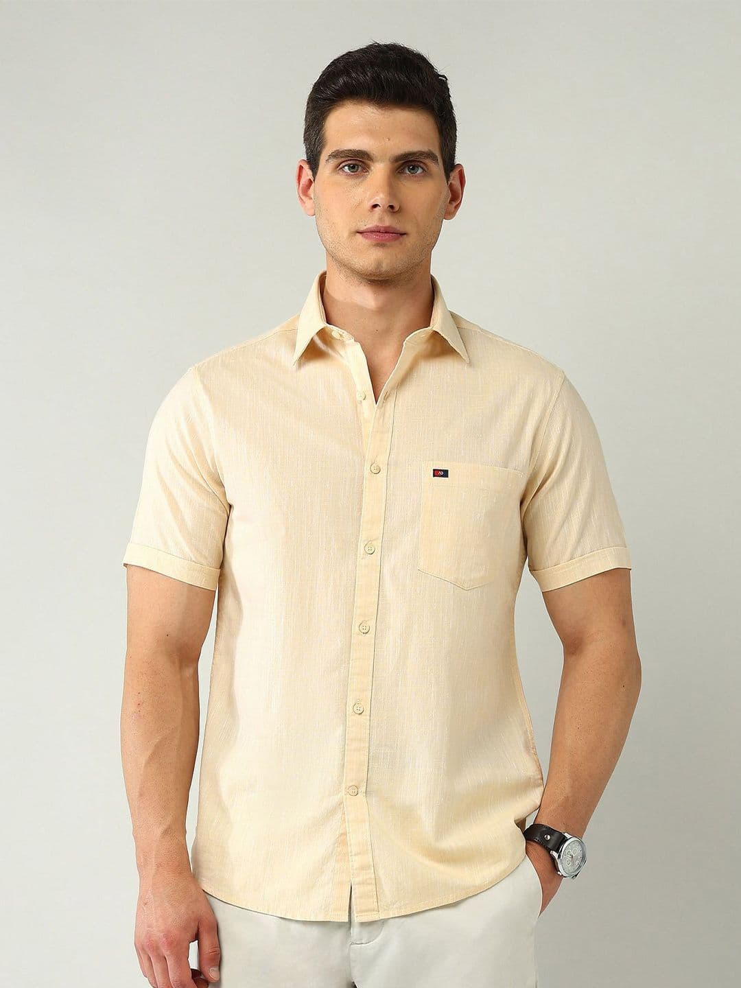 AD By Arvind Men Classic Slim Fit Textured Spread Collar Cotton Casual Shirt - view 1