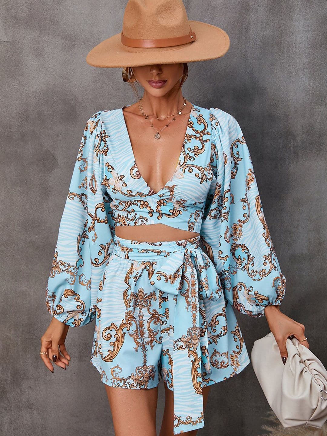 StyleCast Blue Conversational Printed Cut-Outs V-Neck Playsuit - view 1