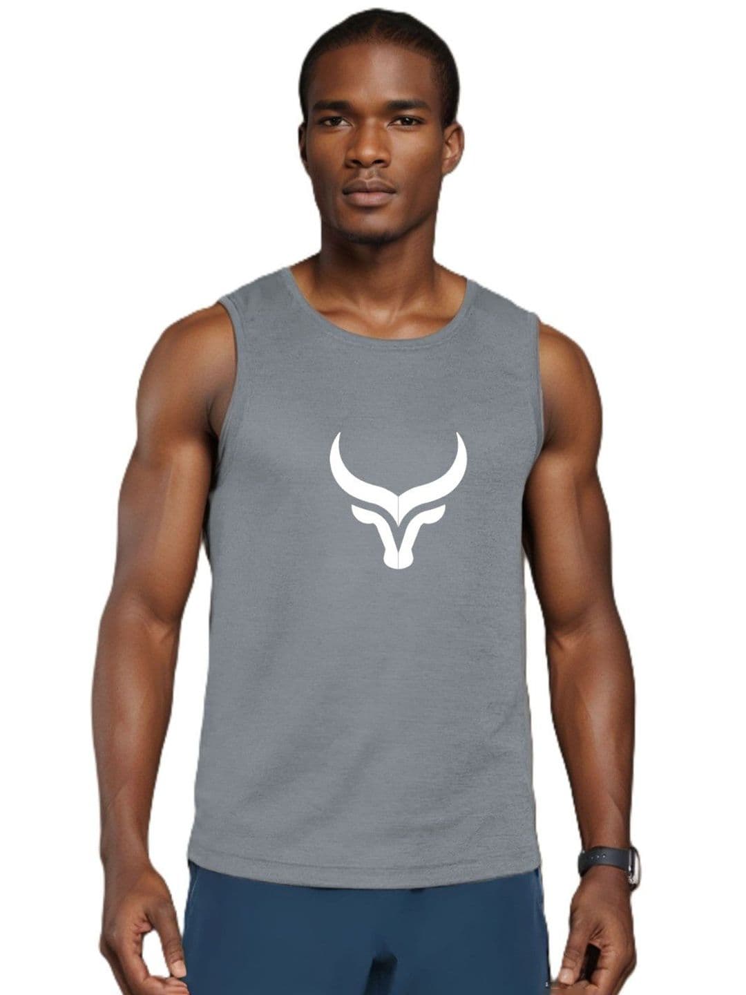 BLUEFICUS Printed Cotton Innerwear Gym Vest 606_Gym_Vest_Light_Grey_M - view 1