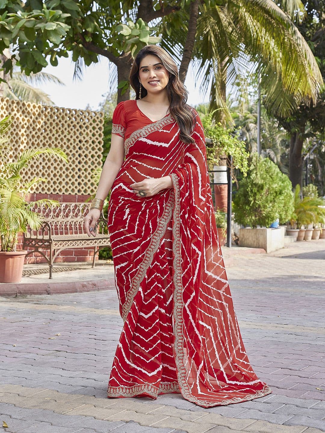 Moda Rapido Leheriya Embroidered Pure Georgette Saree - view 1