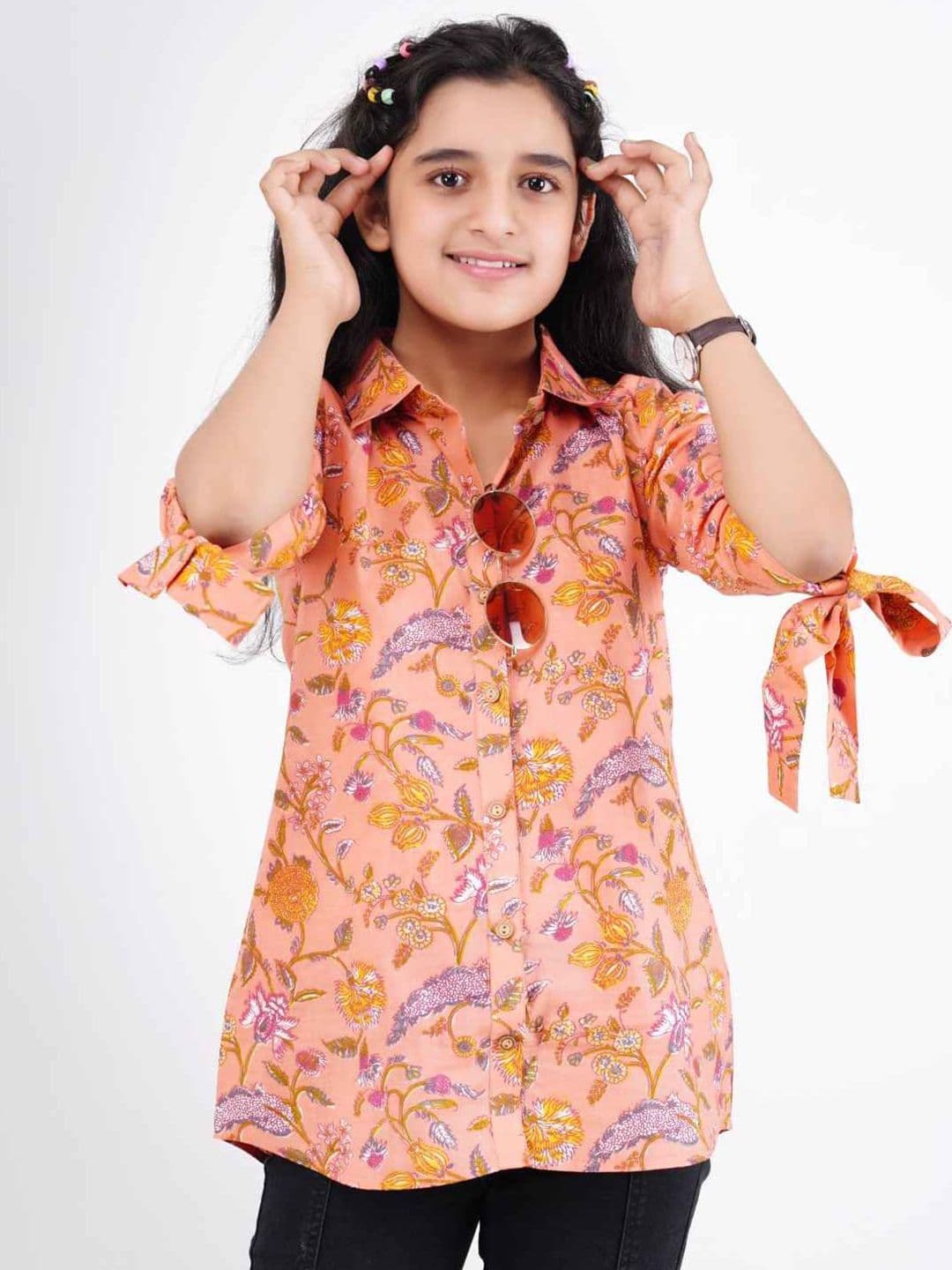 DMP FASHION Girls Floral Print Cotton Shirt Style Top - view 1
