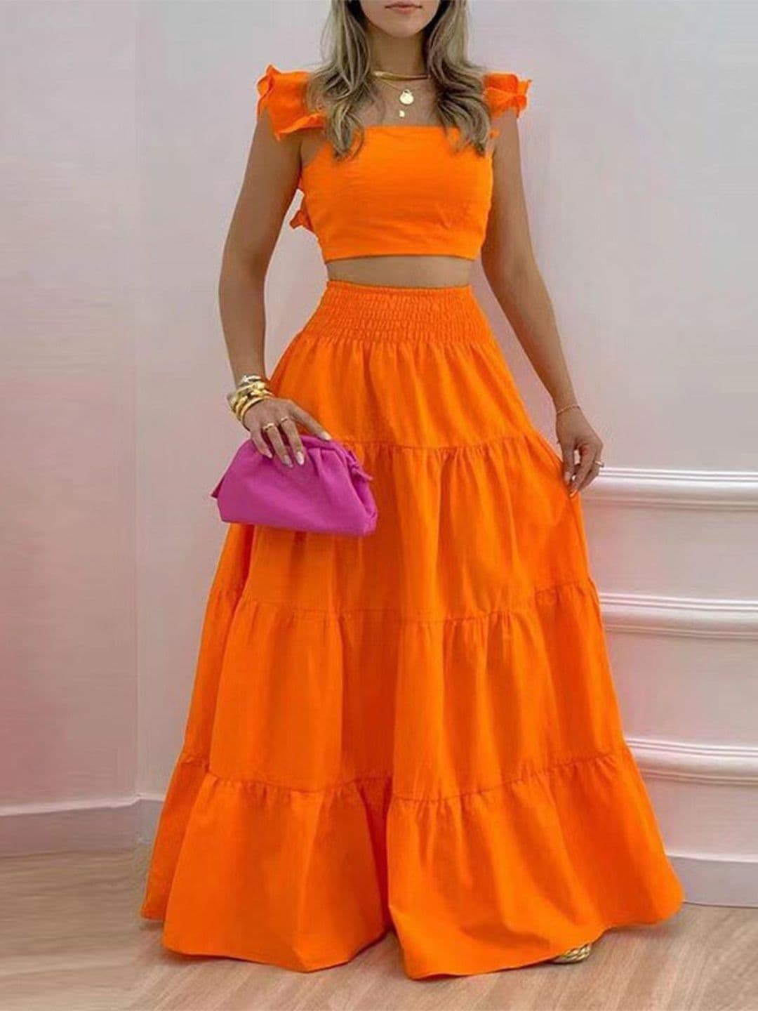 StyleCast Orange-Coloured Crop Top With Skirt - view 1