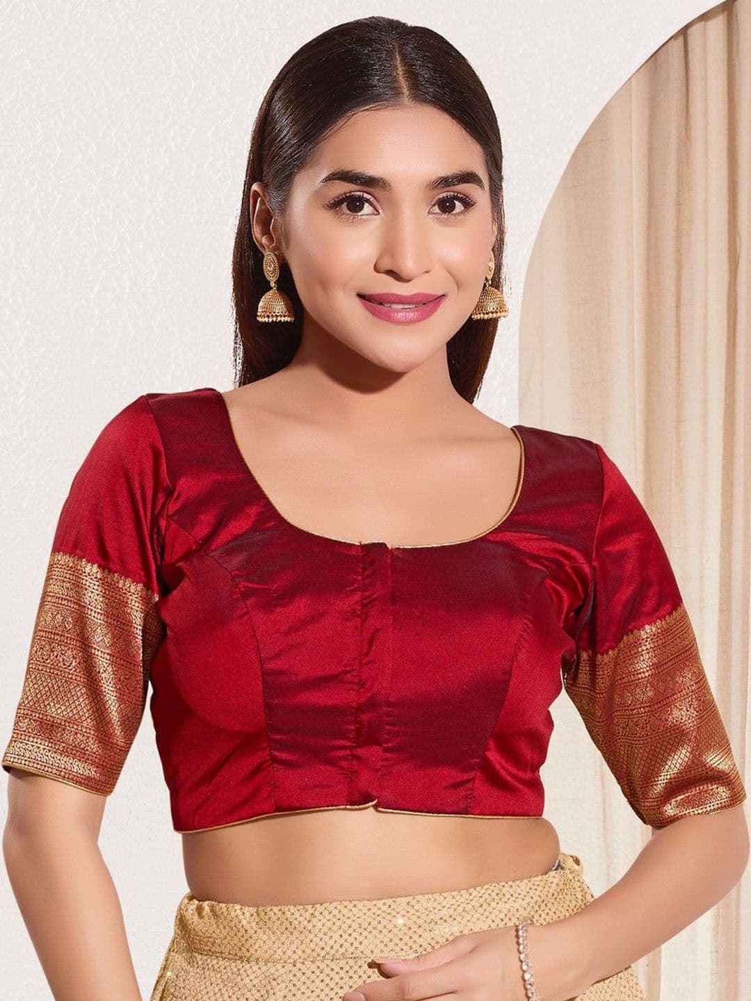 VAMAS - THE DESIGNER BLOUSES Woven Design Round Neck Padded Readymade Saree Blouse - view 1