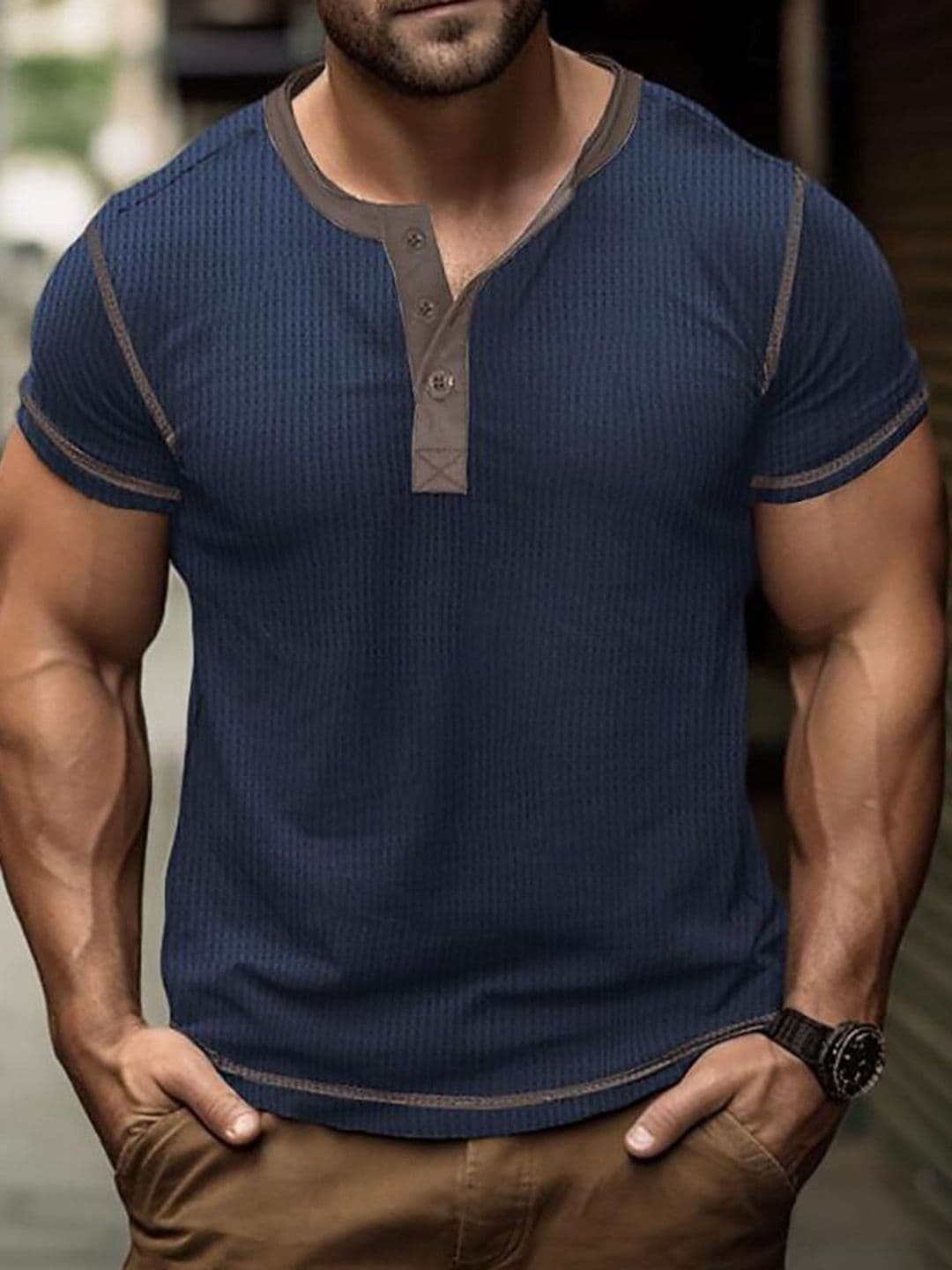 StyleCast x Revolte Men Solid Henley Neck Muscle Fit T-shirt - view 1