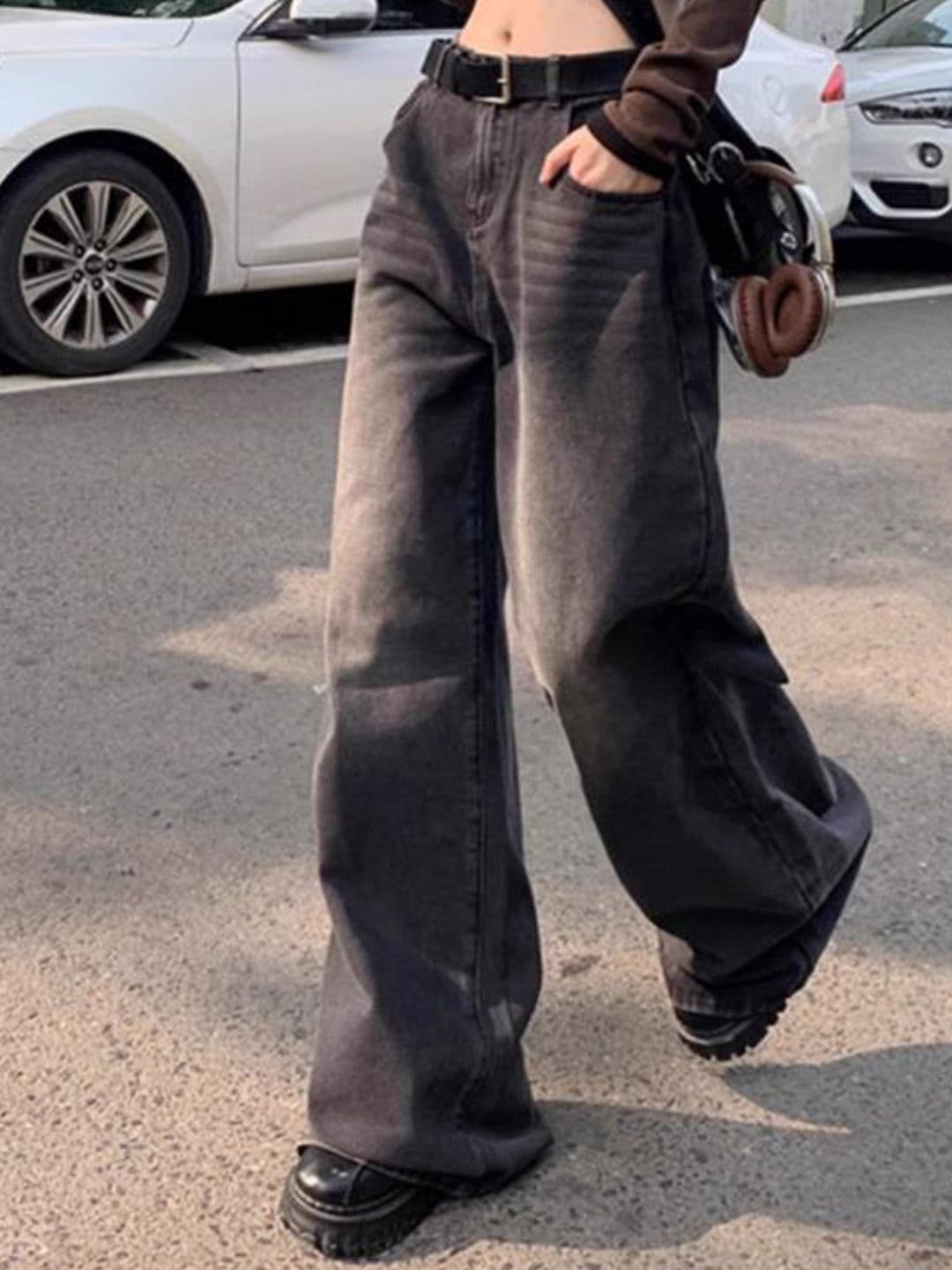 StyleCast Women Wide Leg Dark Fade Mid-Rise Jeans - view 1