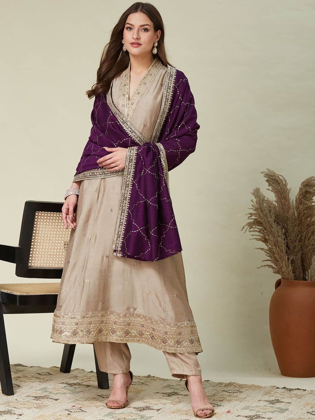 MOKOSH Women Silk Embroidered Anarkali Kurta and Pant with Dupatta Set - view 1