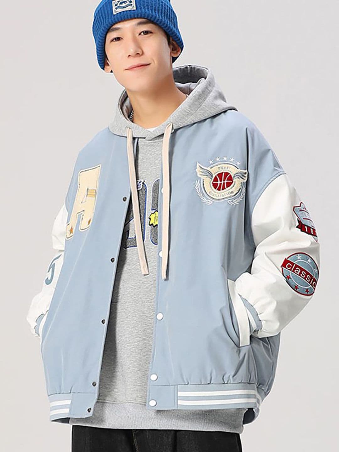 StyleCast x Revolte Men Hooded Graphic Printed Casual Varsity Jacket - view 1