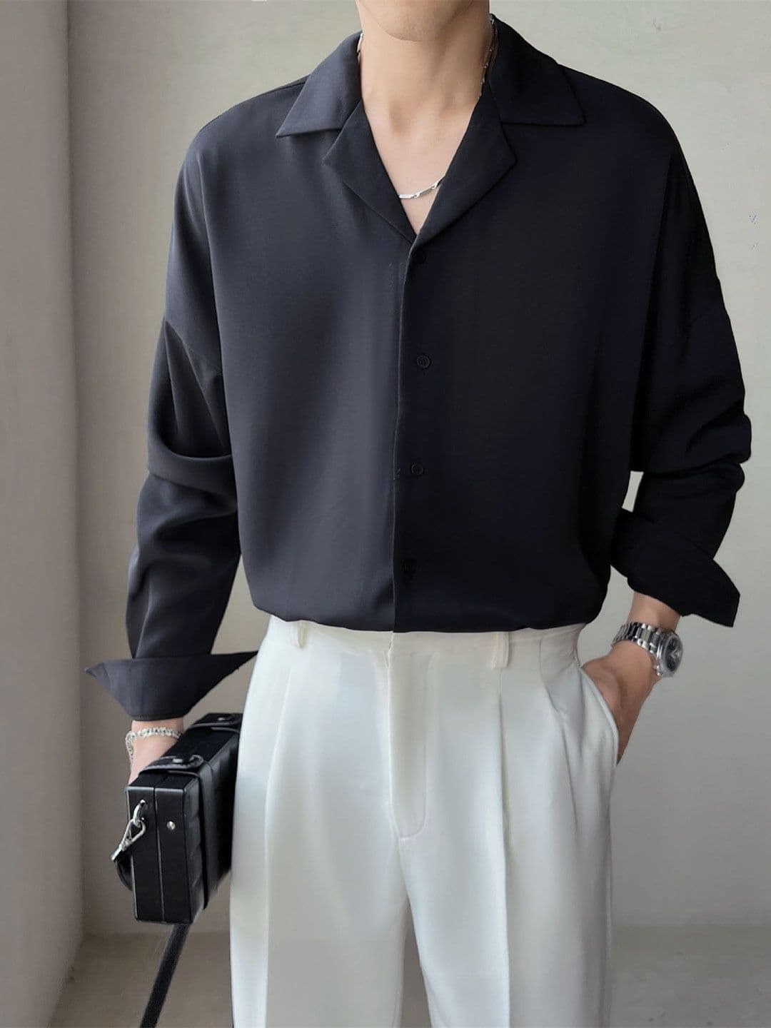StyleCast Men Spread Collar Solid Polyester Casual Shirt - view 1