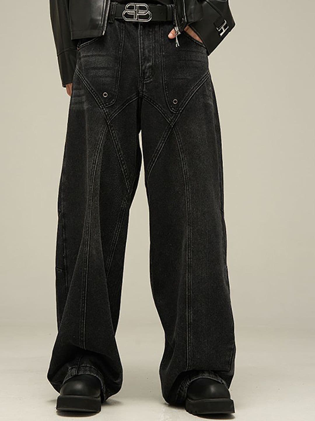 StyleCast x Revolte Men Wide Leg Light Fade Mid-Rise Jeans - view 1