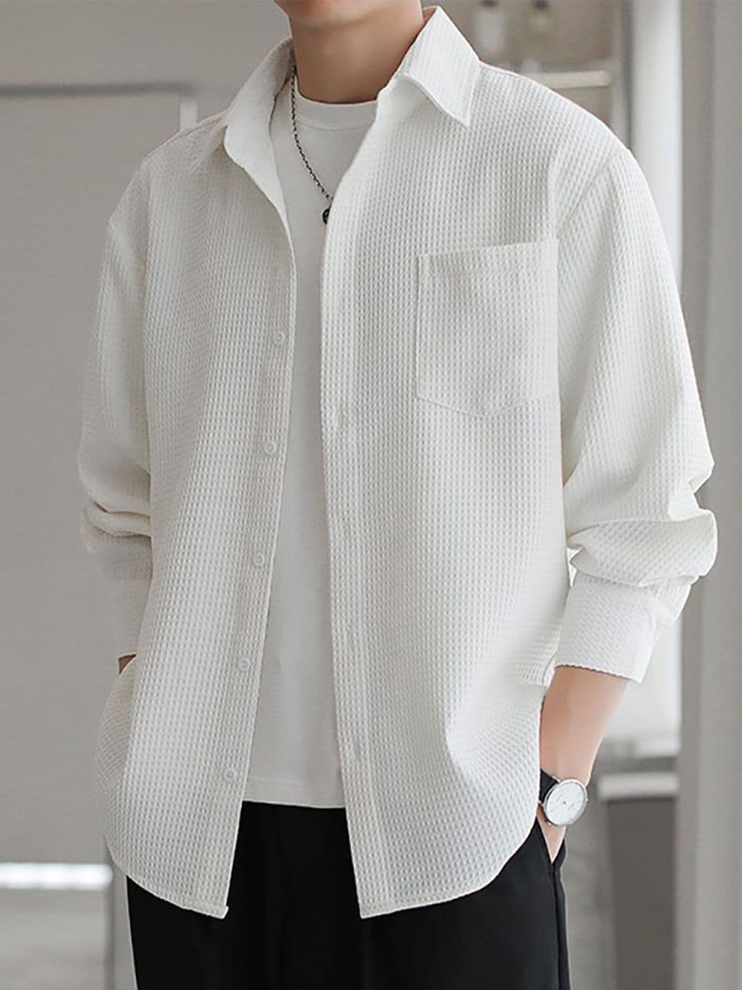 StyleCast x Revolte Men Cutaway Collar Textured Oversized Casual Shirt - view 1