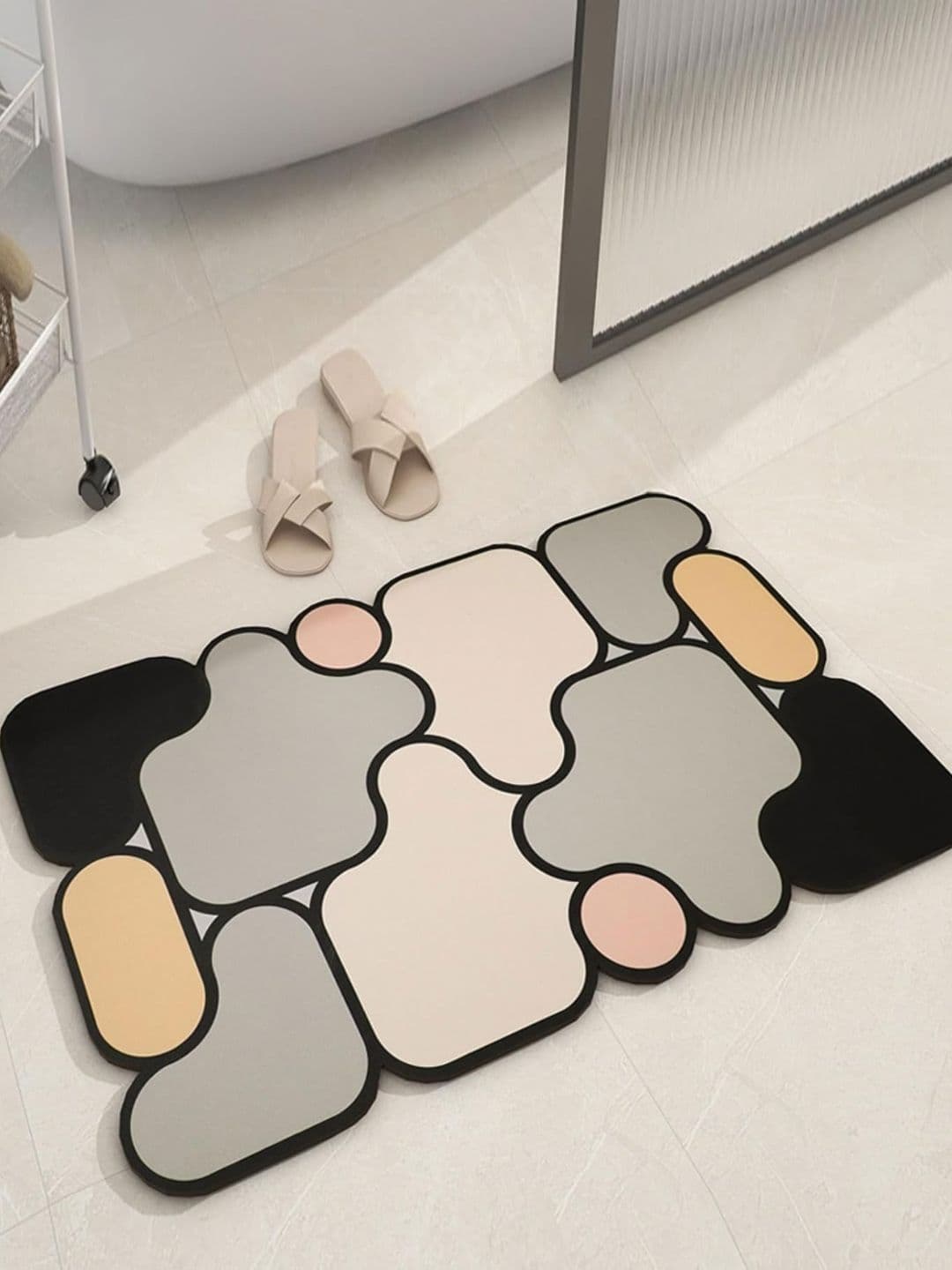 Deoxys Beige & Grey 5D Puzzle Microfiber Anti Skid Bath Mat - view 1