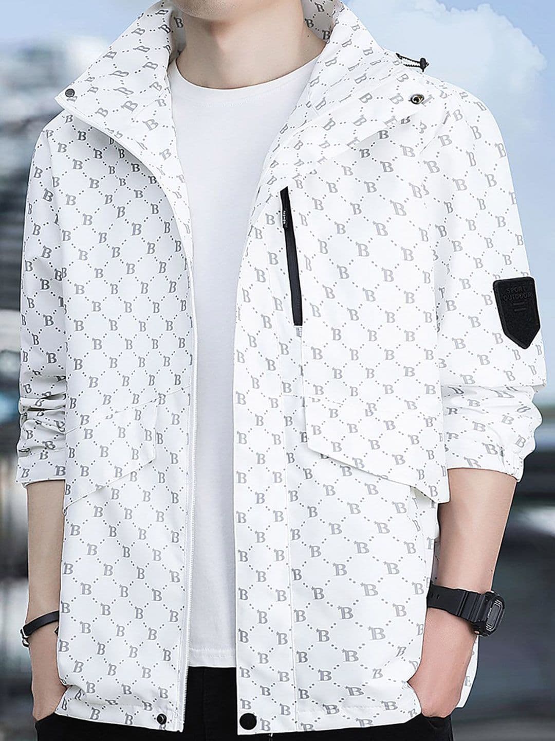 StyleCast x Revolte Men Printed Open Front Hooded Jacket - view 1